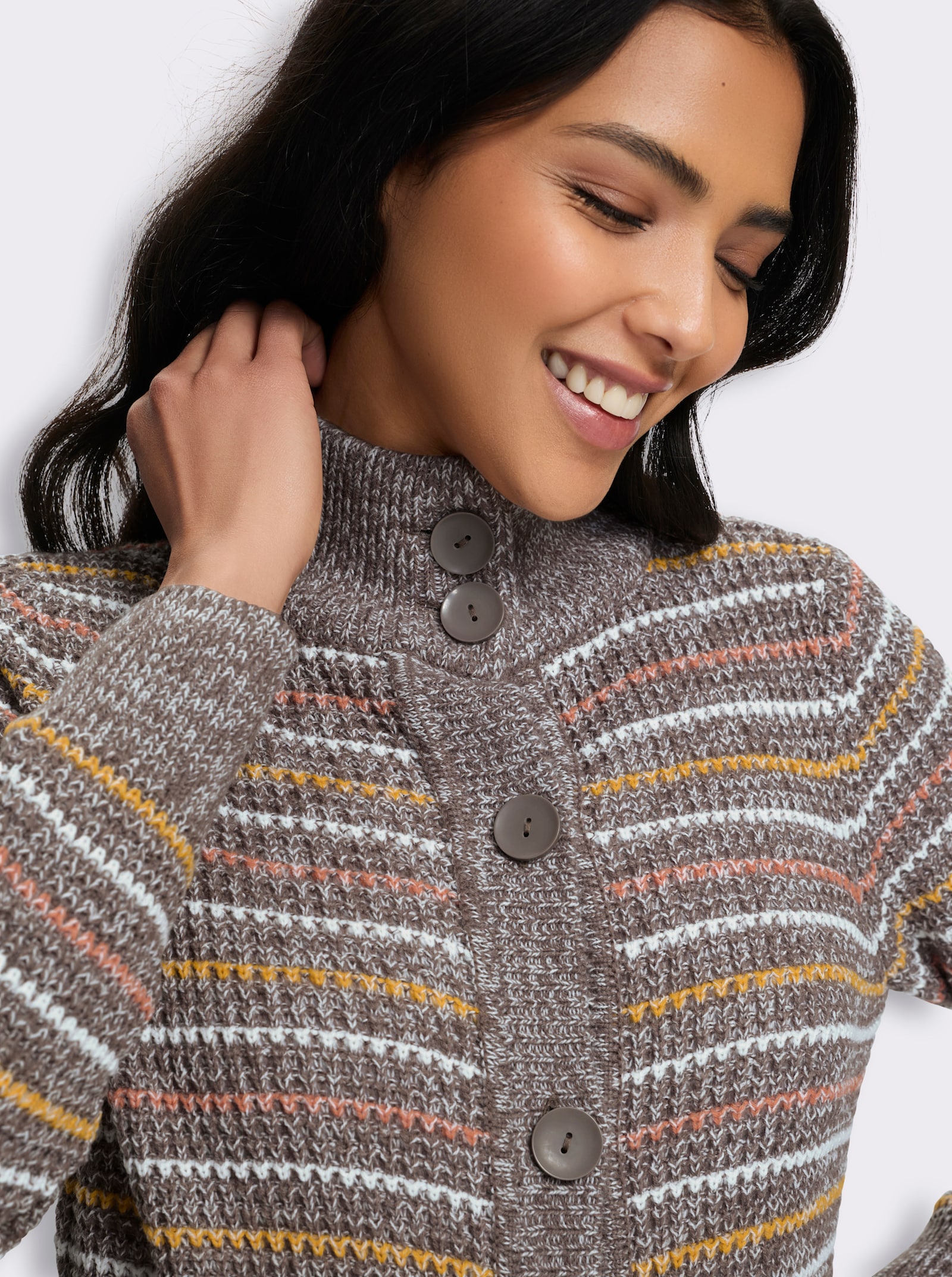 Strickjacke im Streifenmuster - dunkeltaupe-ecru-gestreift