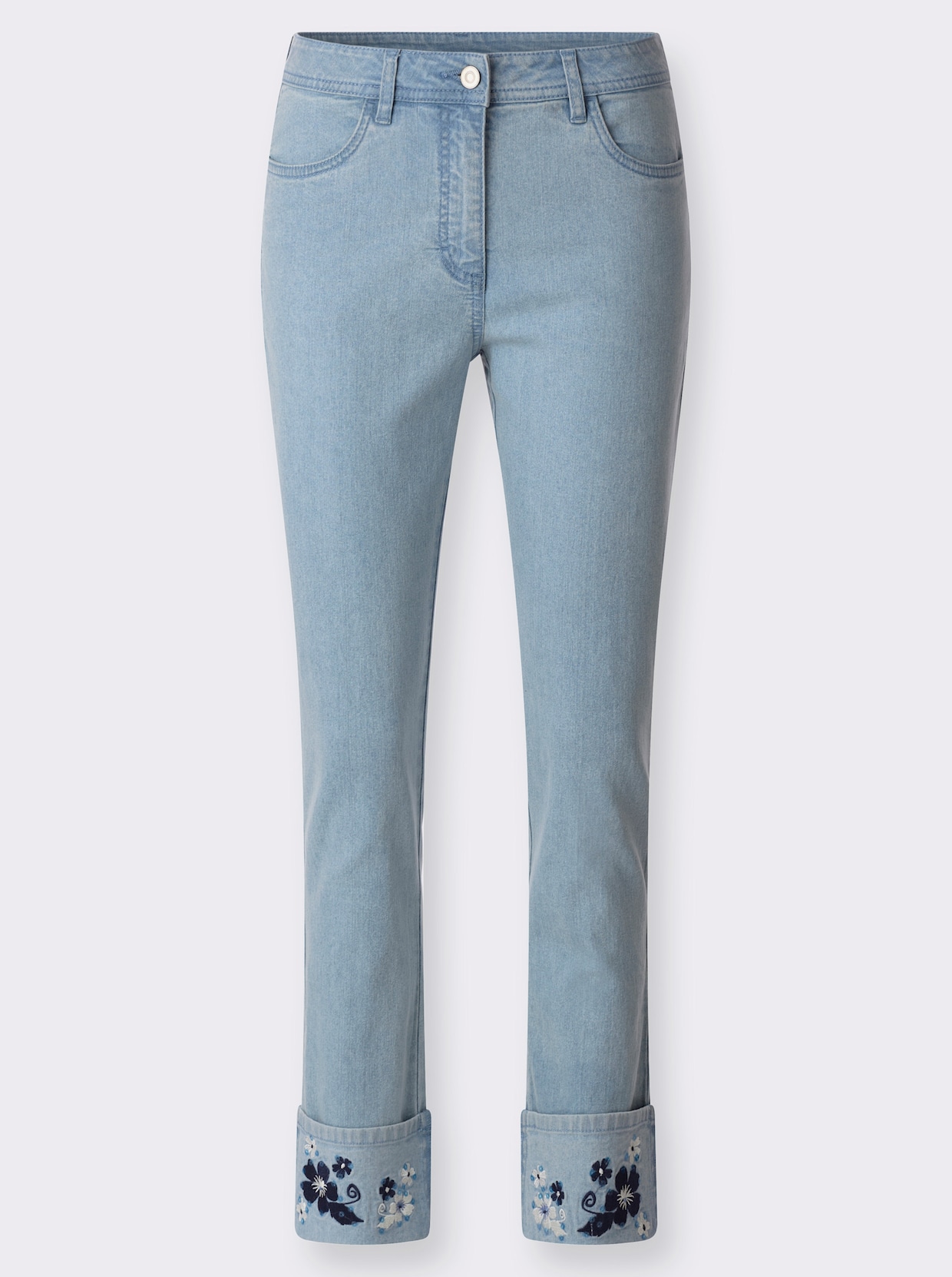 Jeans mit Stickerei und Pailletten - blue-bleached
