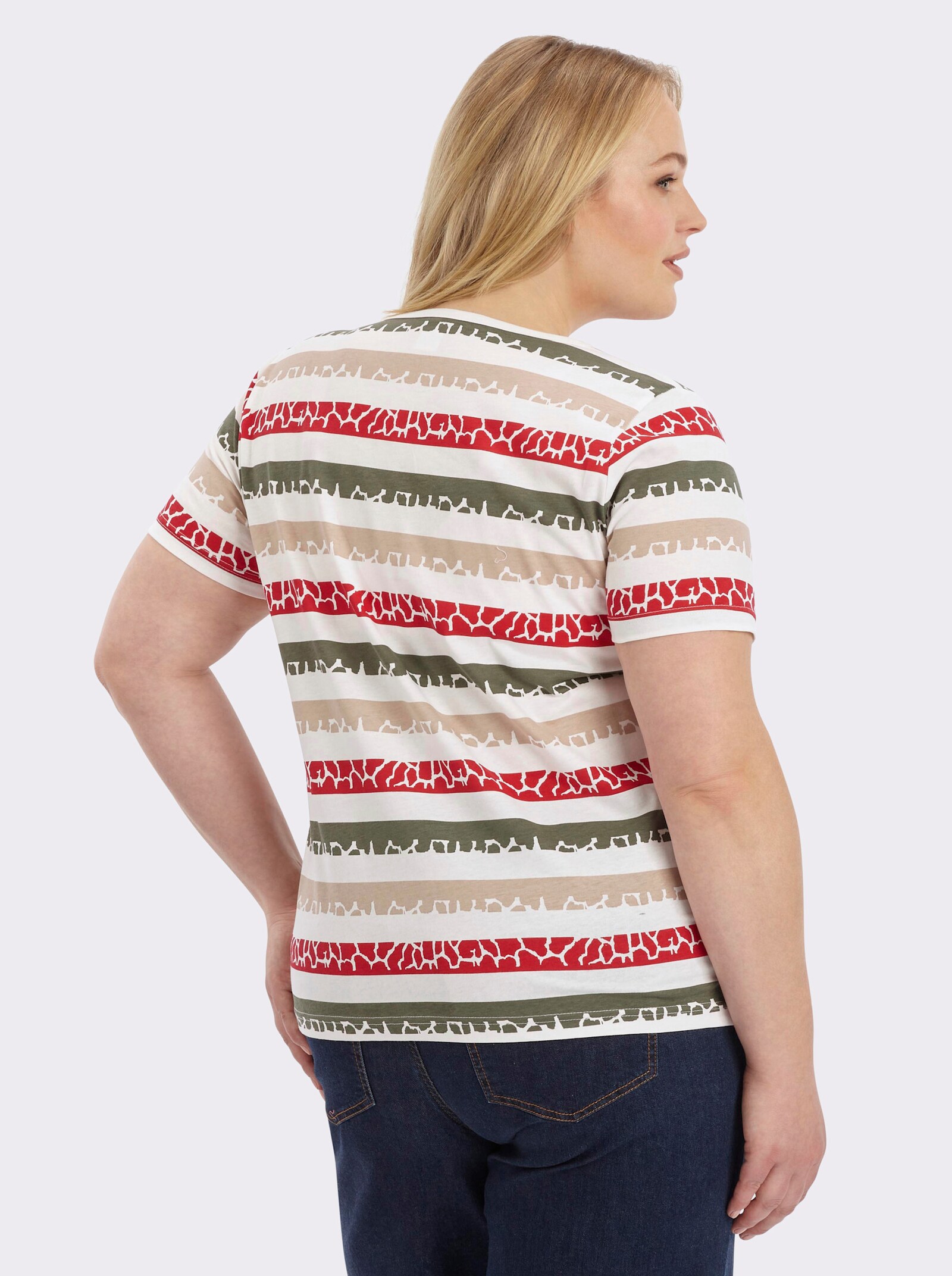 Print-Shirt mit Ringel-Muster - khaki-rot-gestreift