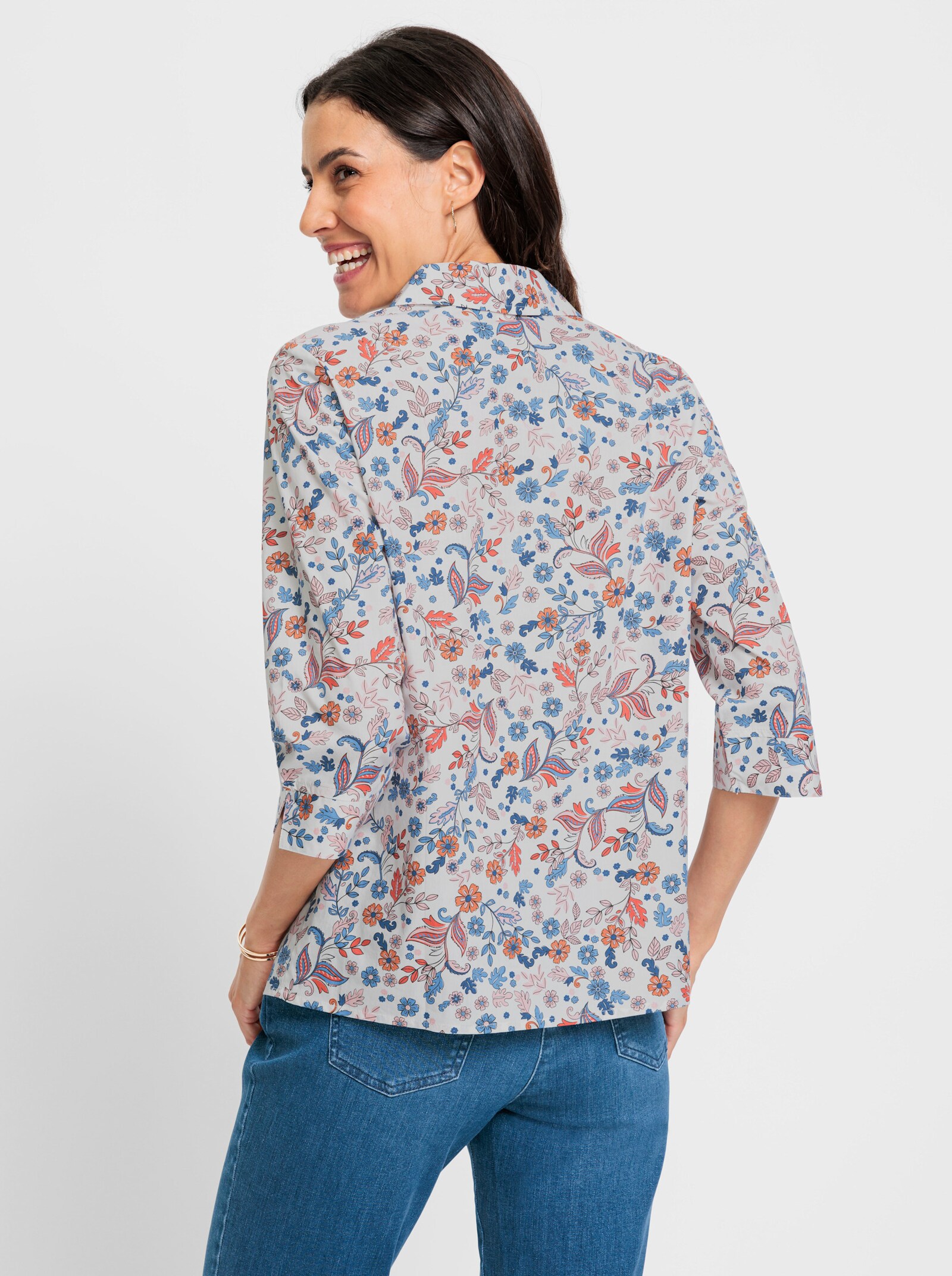 Baumwollbluse zum Schlupfen - weiss-rosenquarz-bedruckt