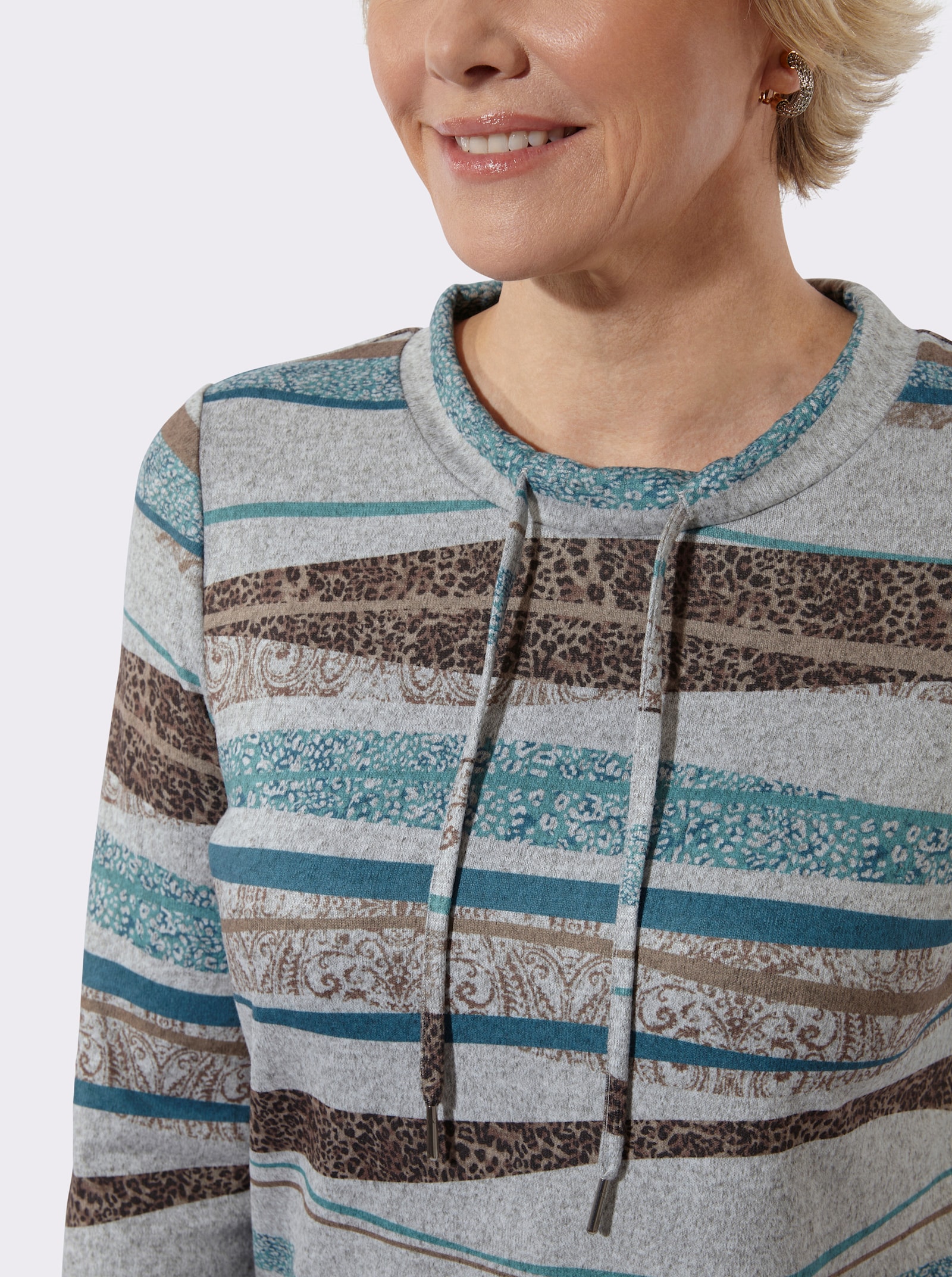 Stehkragenshirt in Melange-Optik - topas-taupe-bedruckt