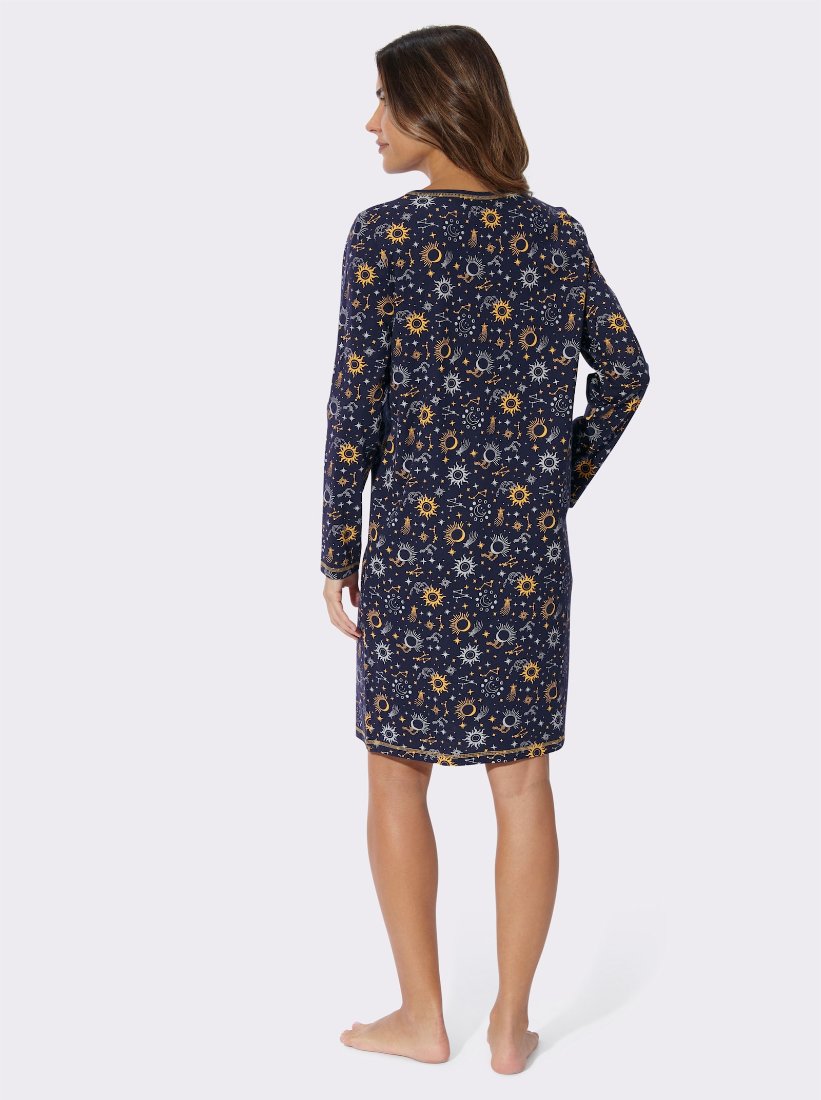 Nachthemd in Single-Jersey-Qualität - marine-ocker-bedruckt