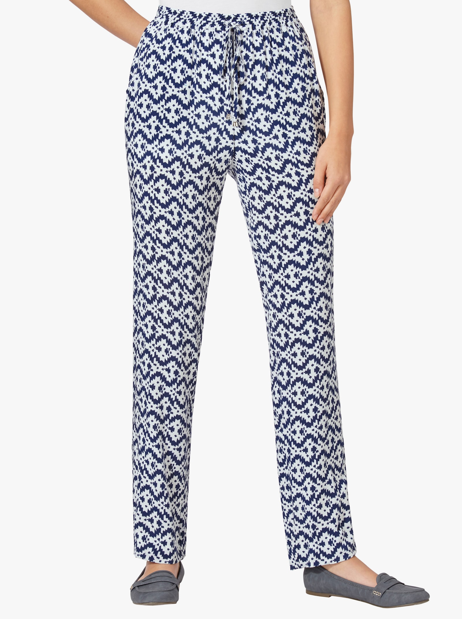 Comfortbroek met comfortband en bindceintuur - marine gedessineerd