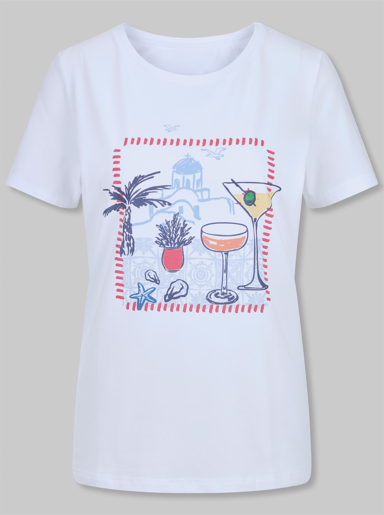 heine Kurzarmshirt mit Frontprint - weiß