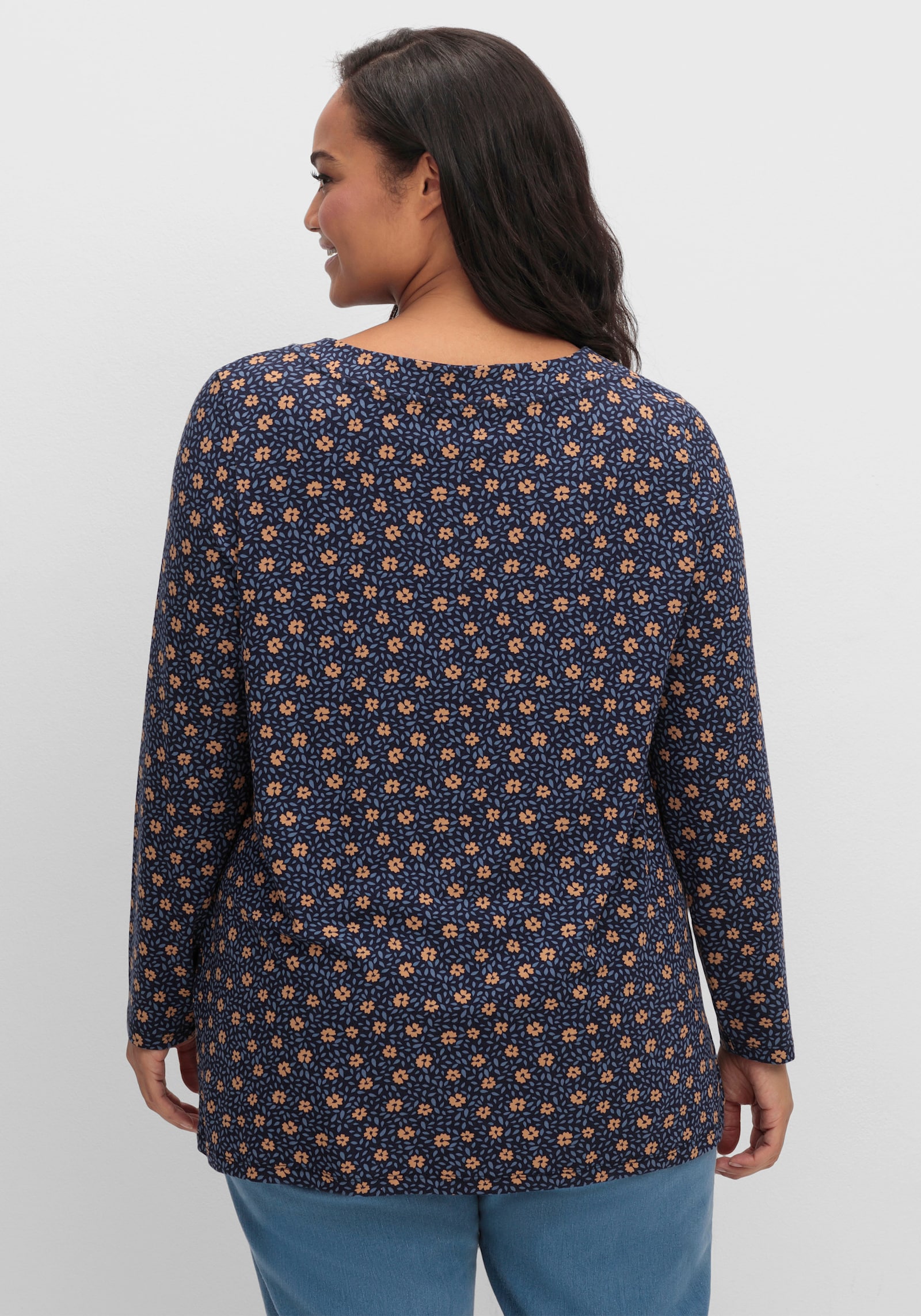 Tunikashirt in A-Form - marine-camel-bedruckt