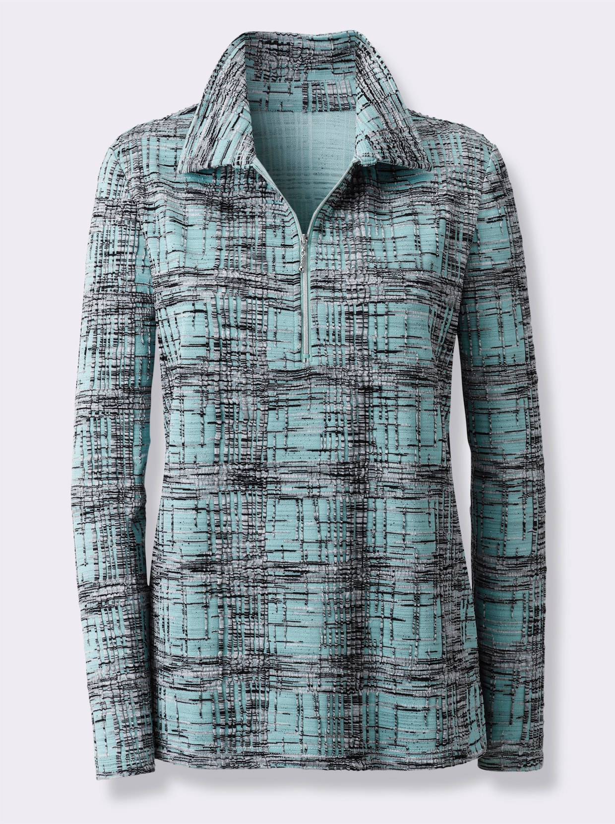 Poloshirt - salie/steengrijs gedessineerd