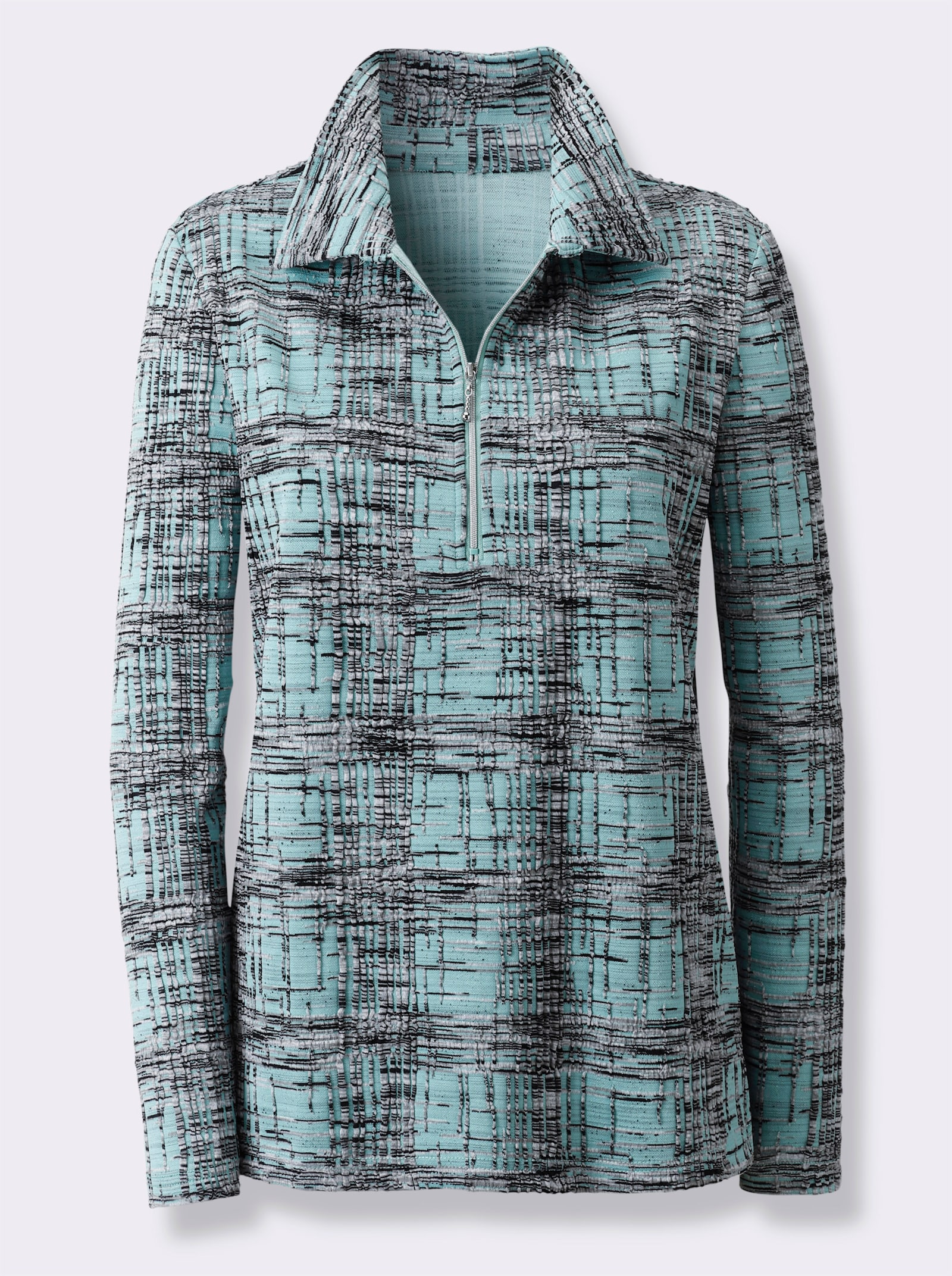 Poloshirt in wärmender Qualität - salbei-steingrau-gemustert