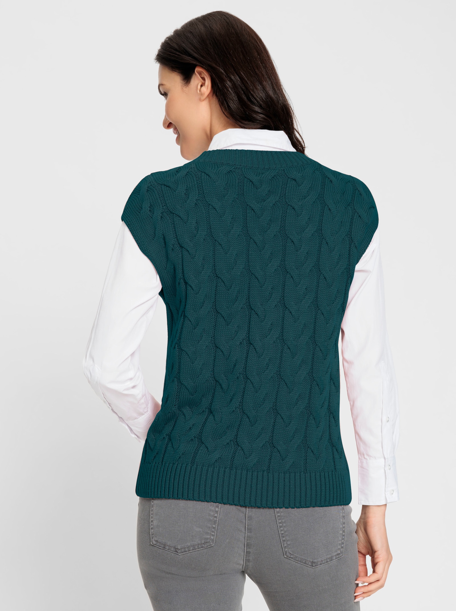 Slip-over met kabelpatroon - petrol