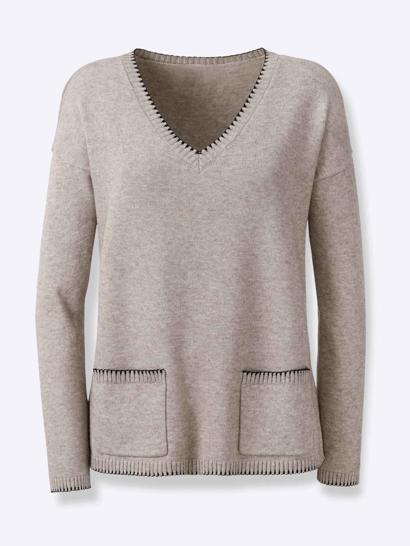 heine Pullover mit Kontrastnähten - taupe-meliert