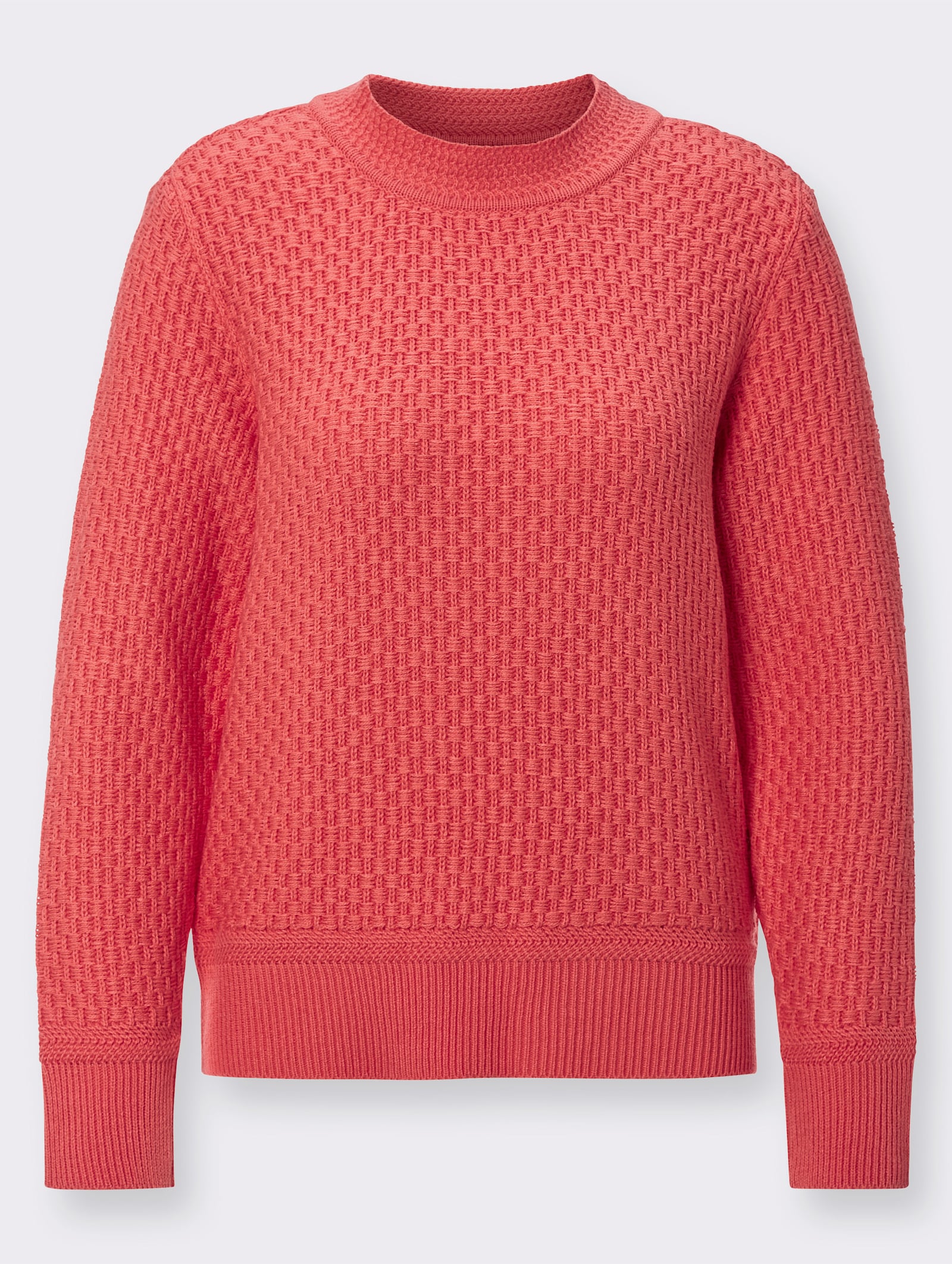 Stehkragenpullover mit Struktur-Muster - koralle