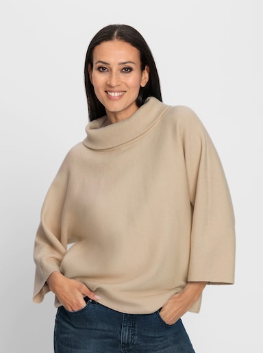heine 3/4 Arm-Pullover mit halsfernem Rollkragen - beige