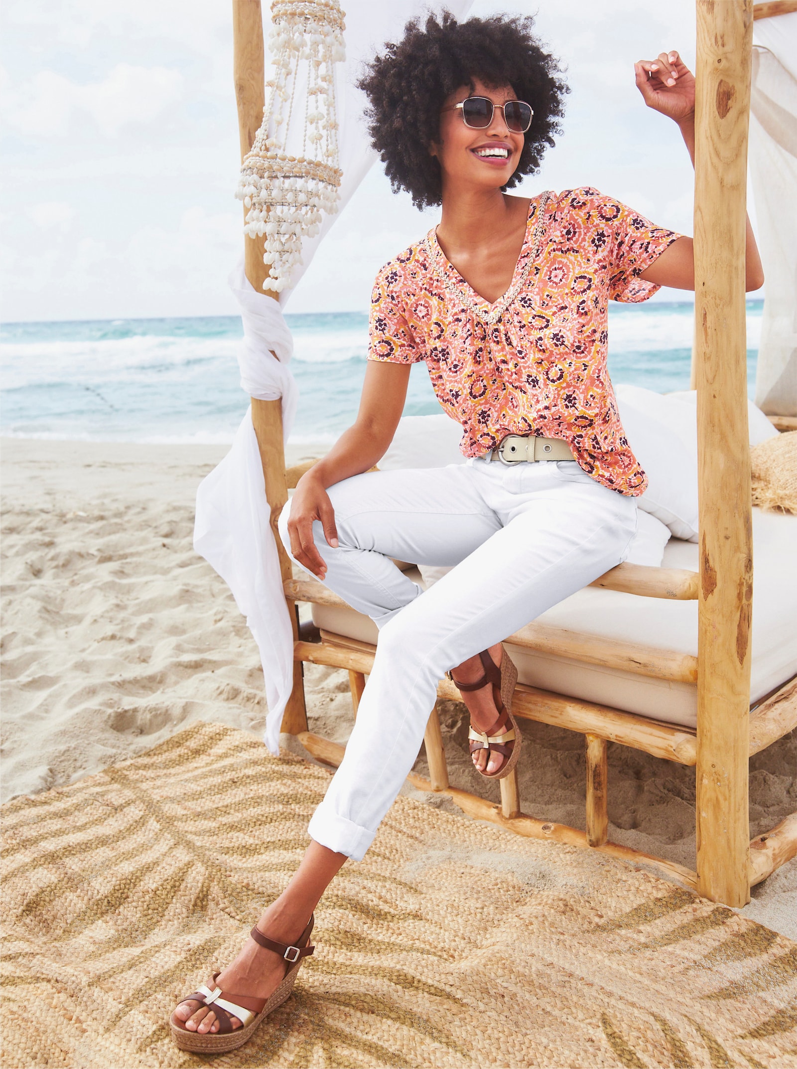 heine Druckbluse nur Ethno-Print - papaya-marine-bedruckt