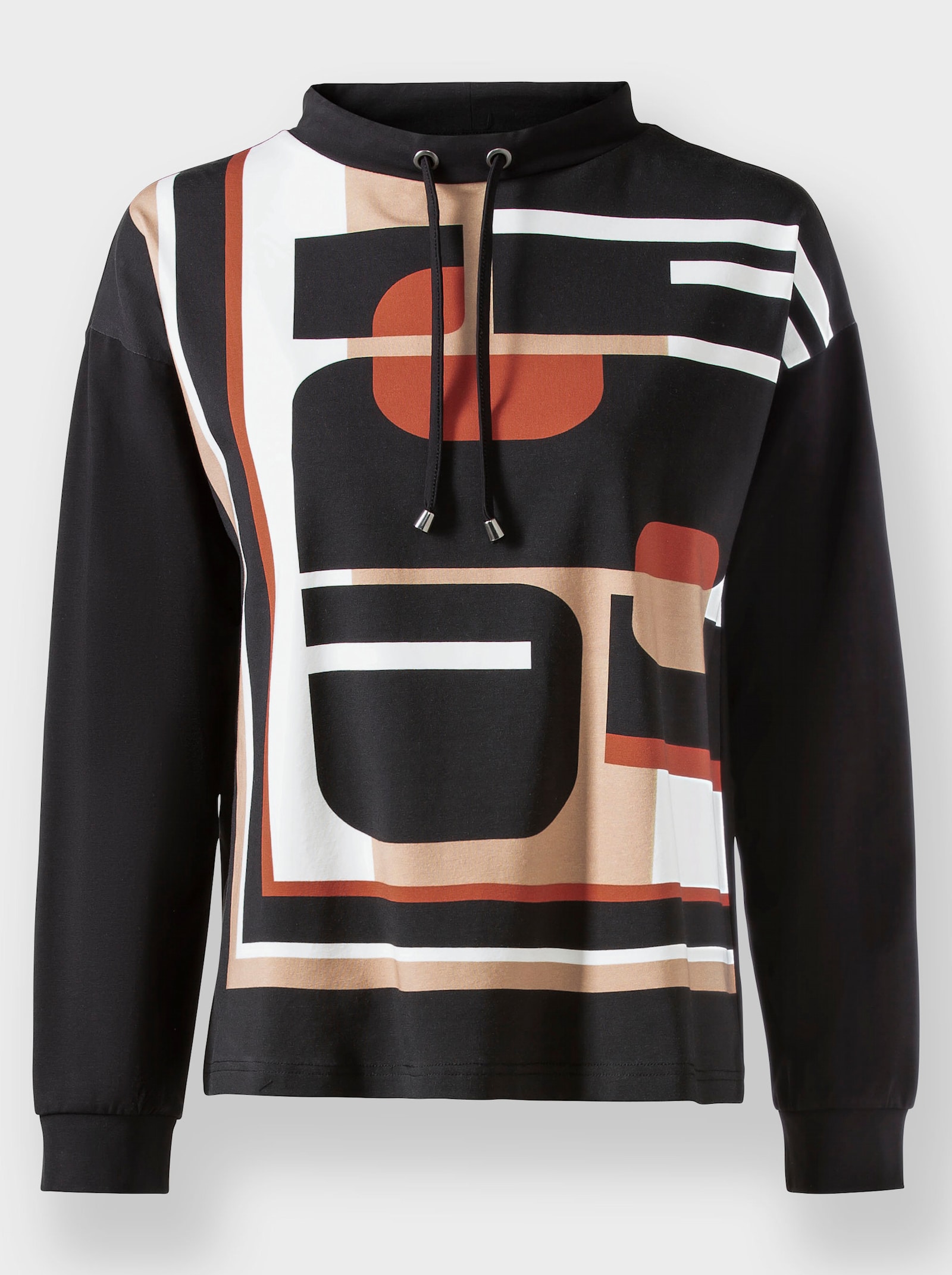 heine Langarmshirt mit Grafik-Print - schwarz-camel-bedruckt