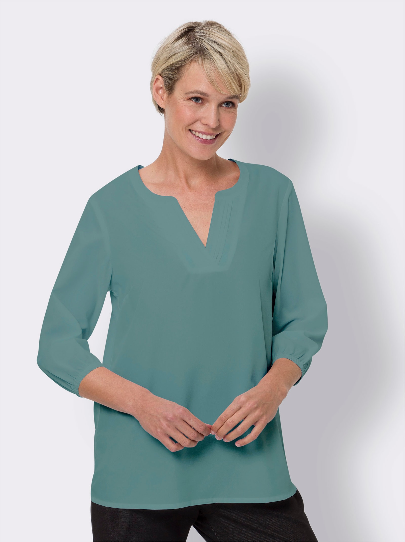 Schlupfbluse mit Biesenverzierung - jade