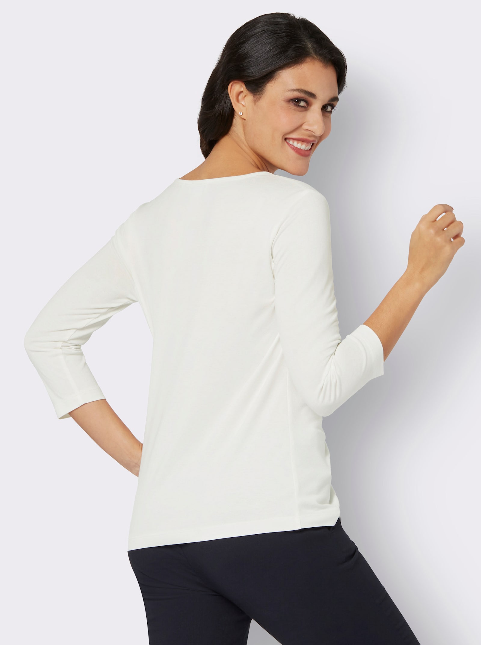 3/4-Arm-Shirt mit Raffungen - ecru