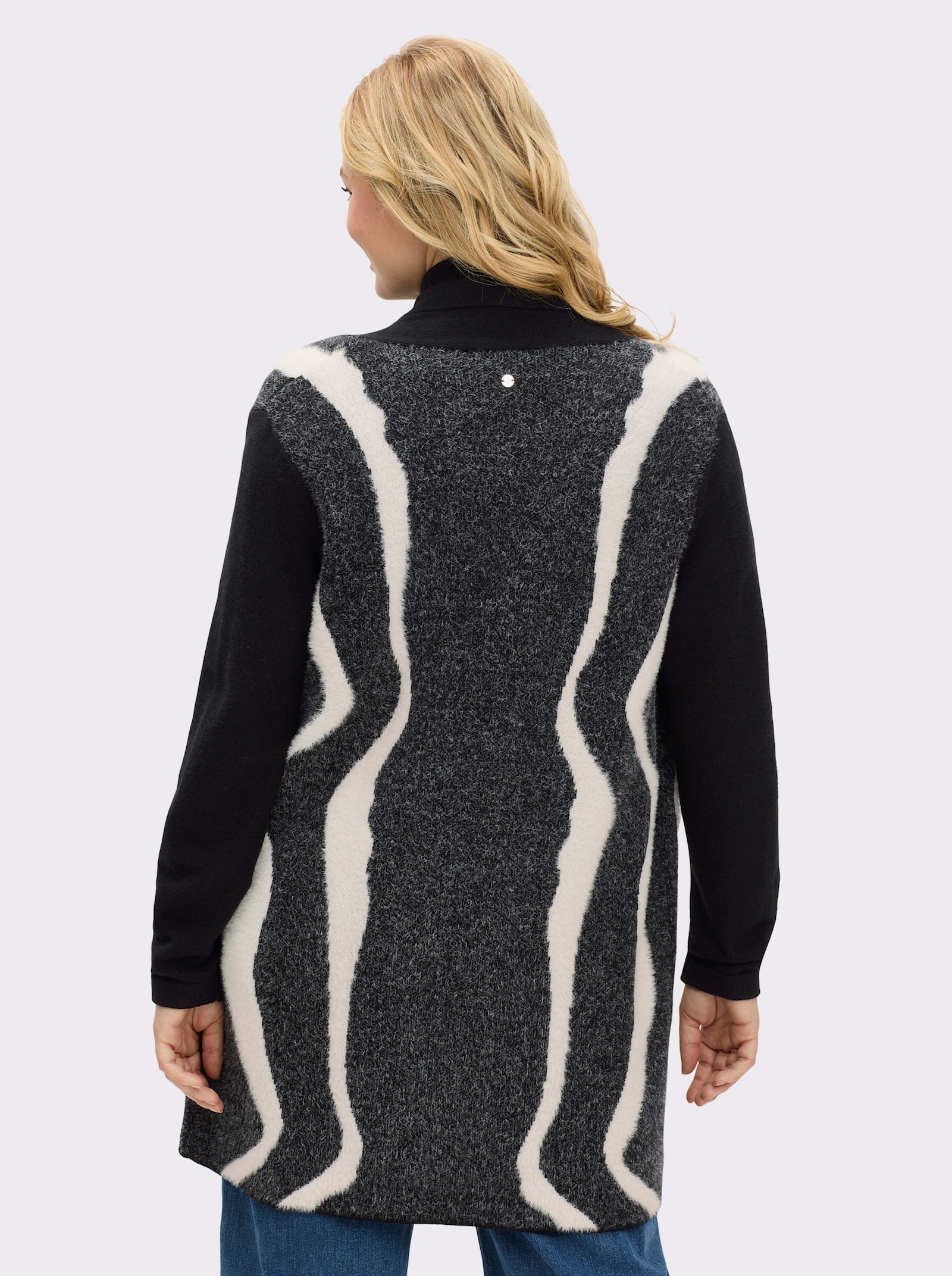 sheego Vest met pluisgarenpatroon - zwart/ecru gedessineerd