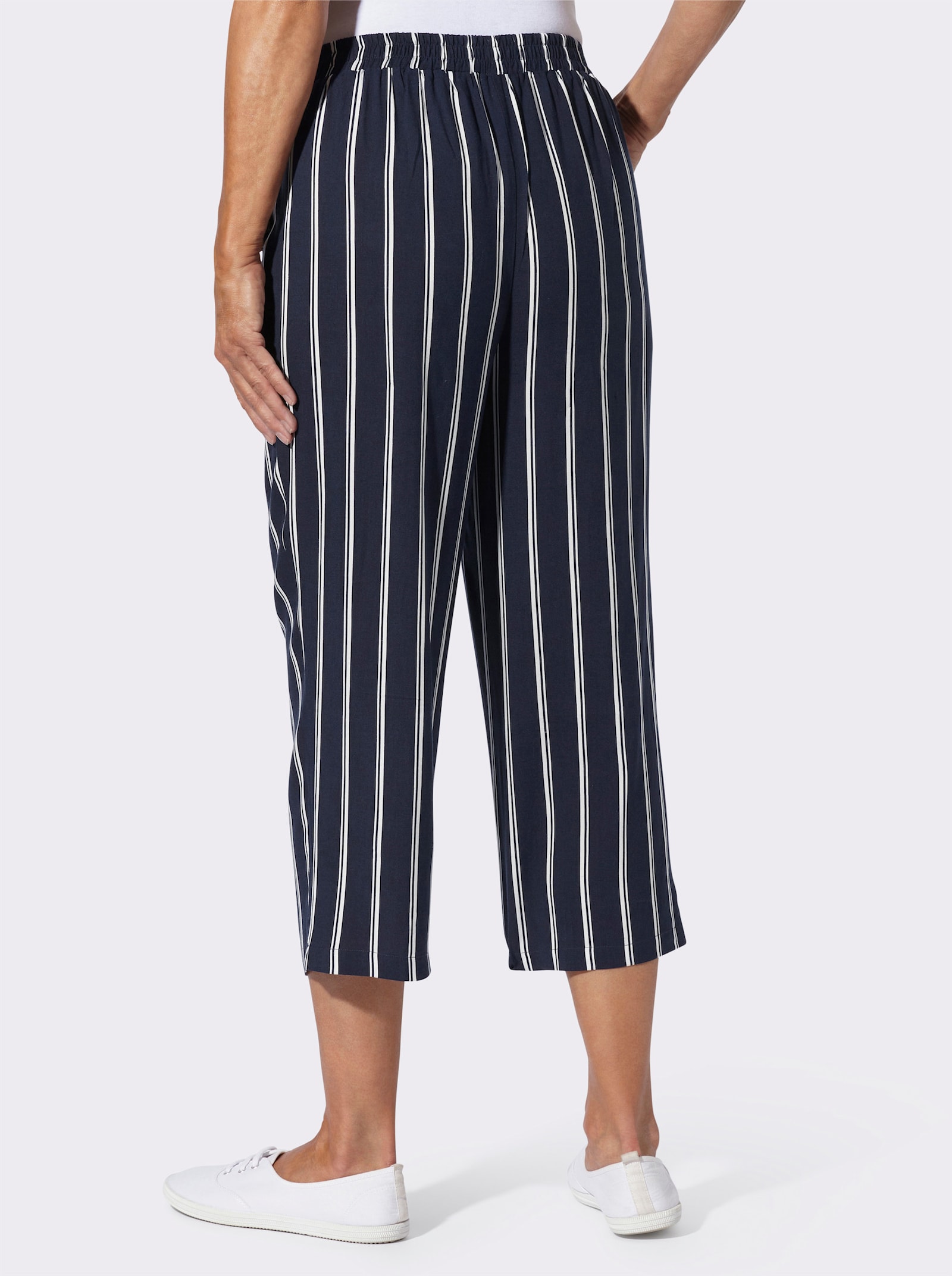3/4-Hose mit fixiertem Bindegürtel - marine-ecru-gestreift