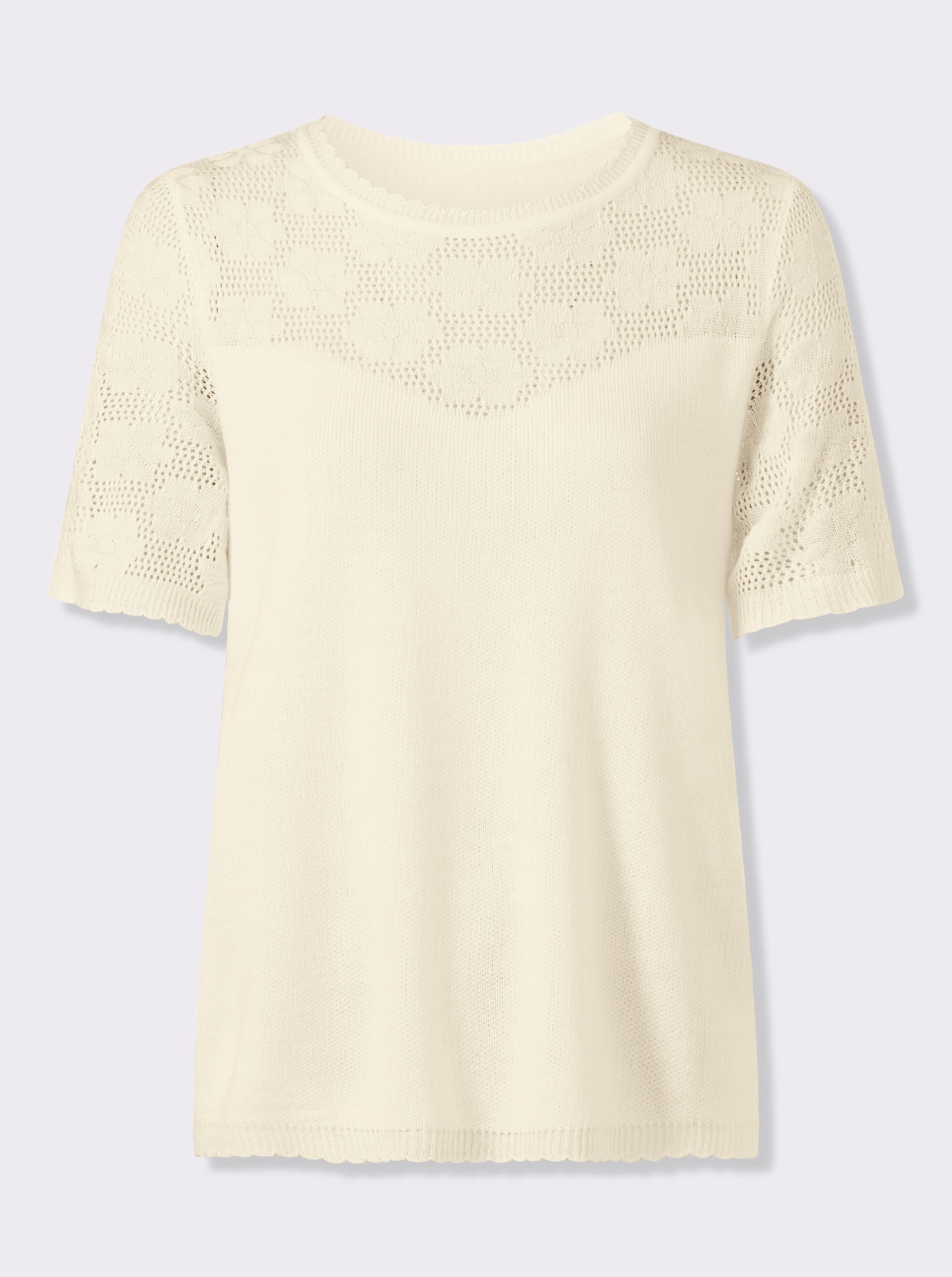 Ajourpullover mit Wellenkanten - ecru