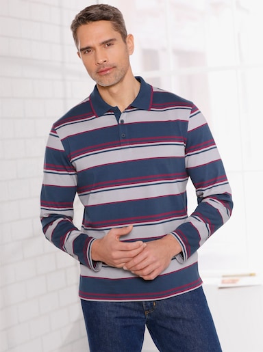 Poloshirt met lange mouwen - donkerblauw/steengrijs gestreept