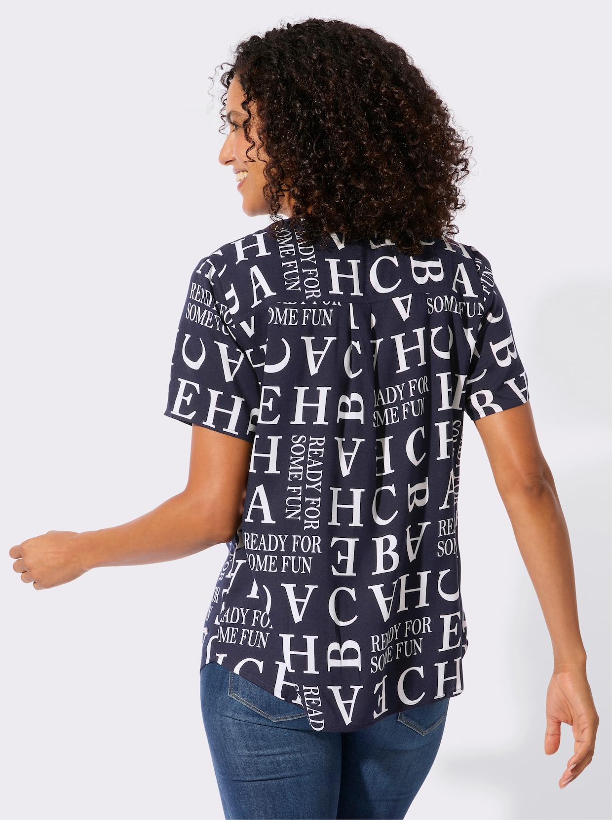 Druckbluse - marine-ecru-bedruckt