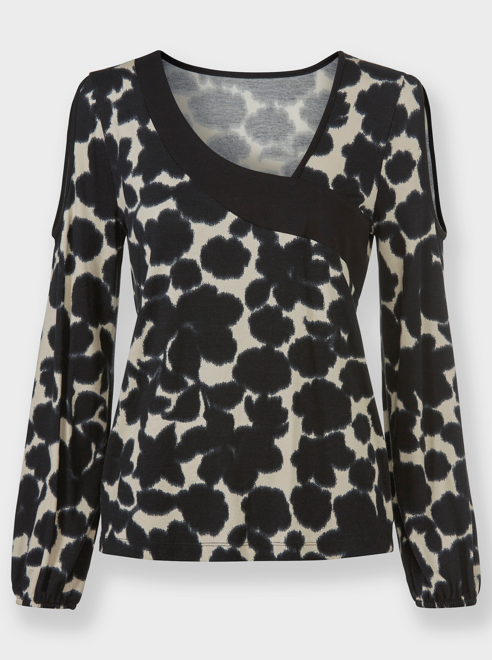 heine Print-Shirt mit Cut-outs - schwarz-champagner-bedruckt