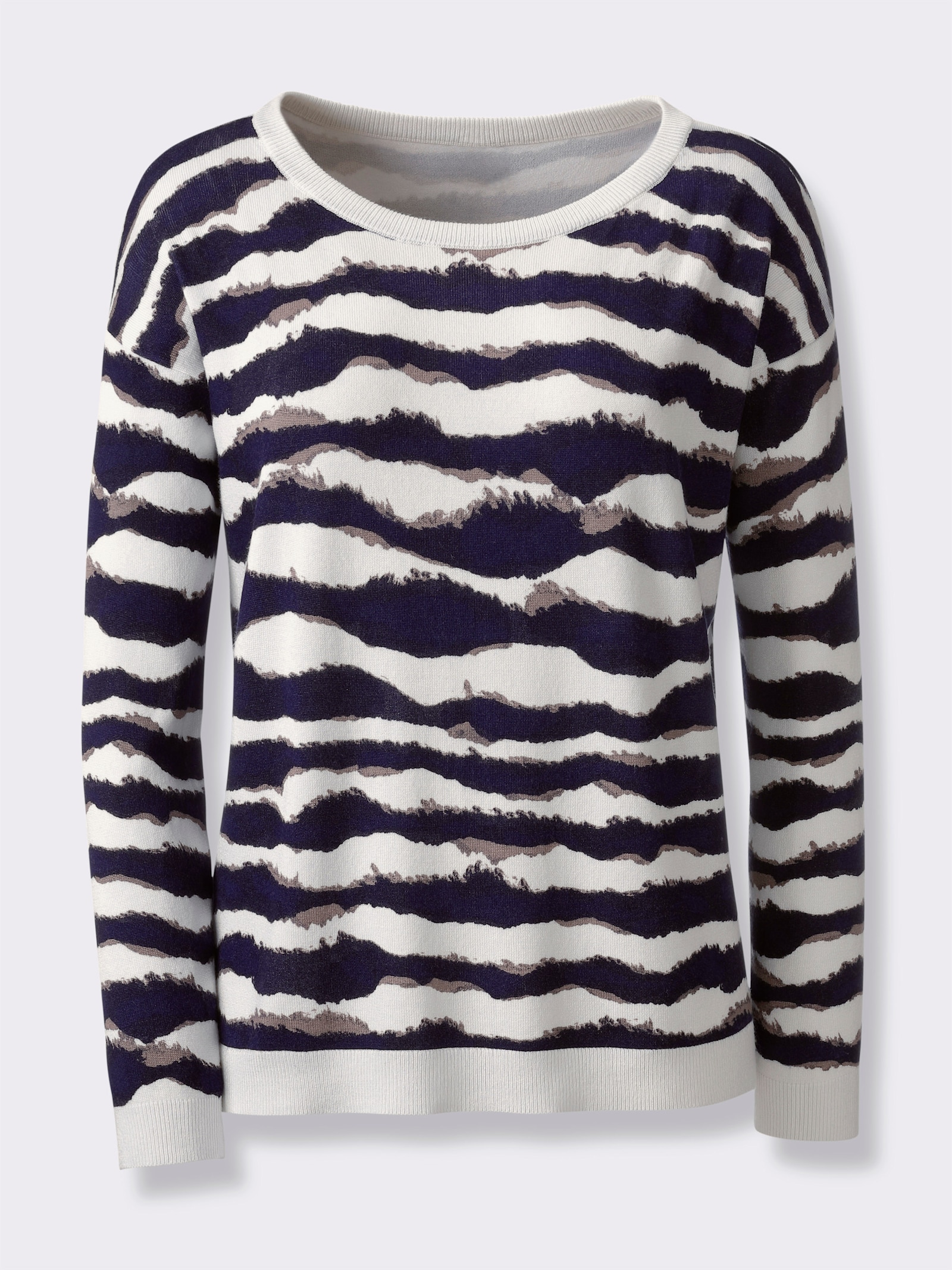 heine Feinstrickpullover mit Streifen-Print - ecru-marine-bedruckt