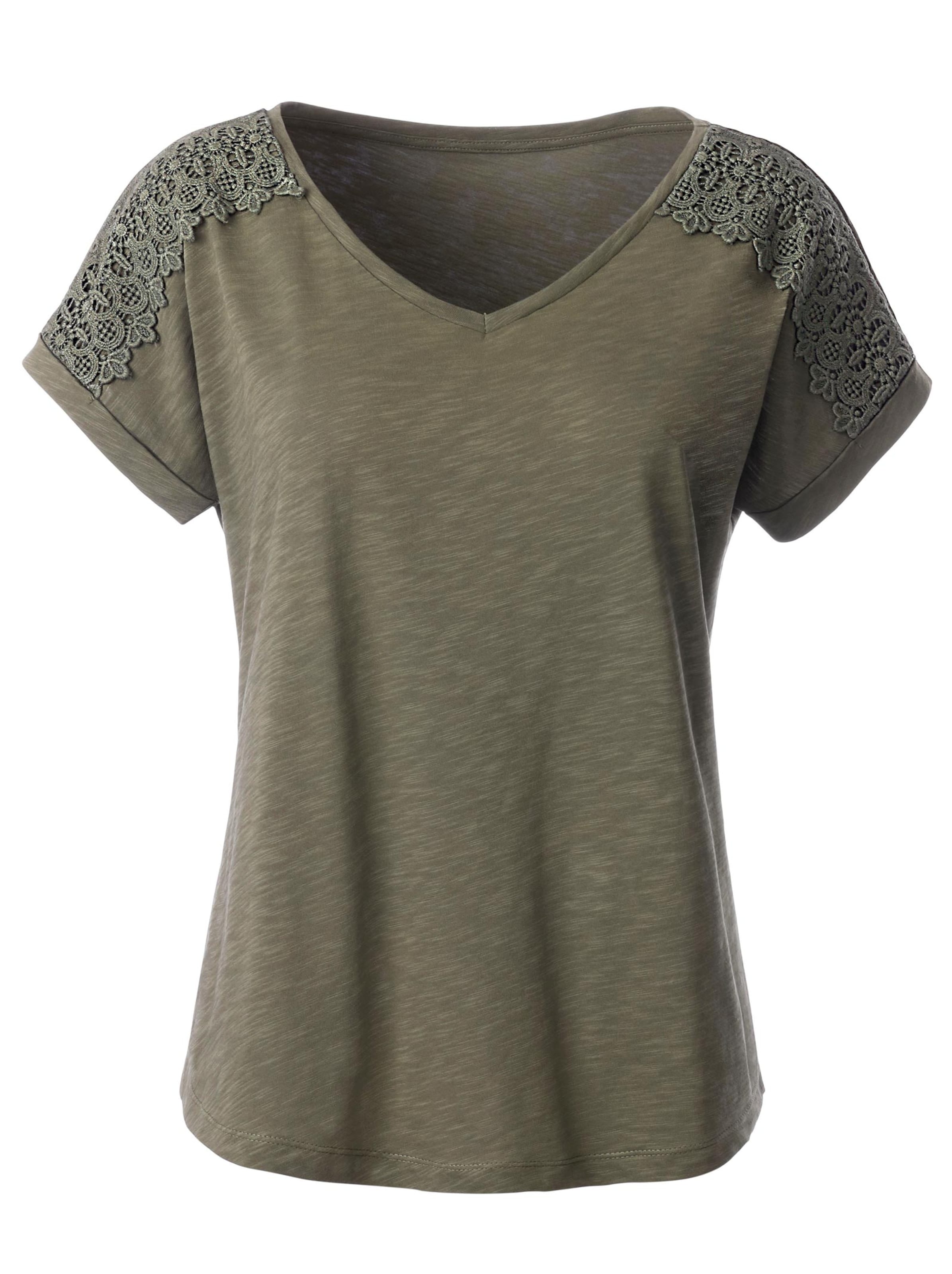 Shirt met v-hals in olijf van heine