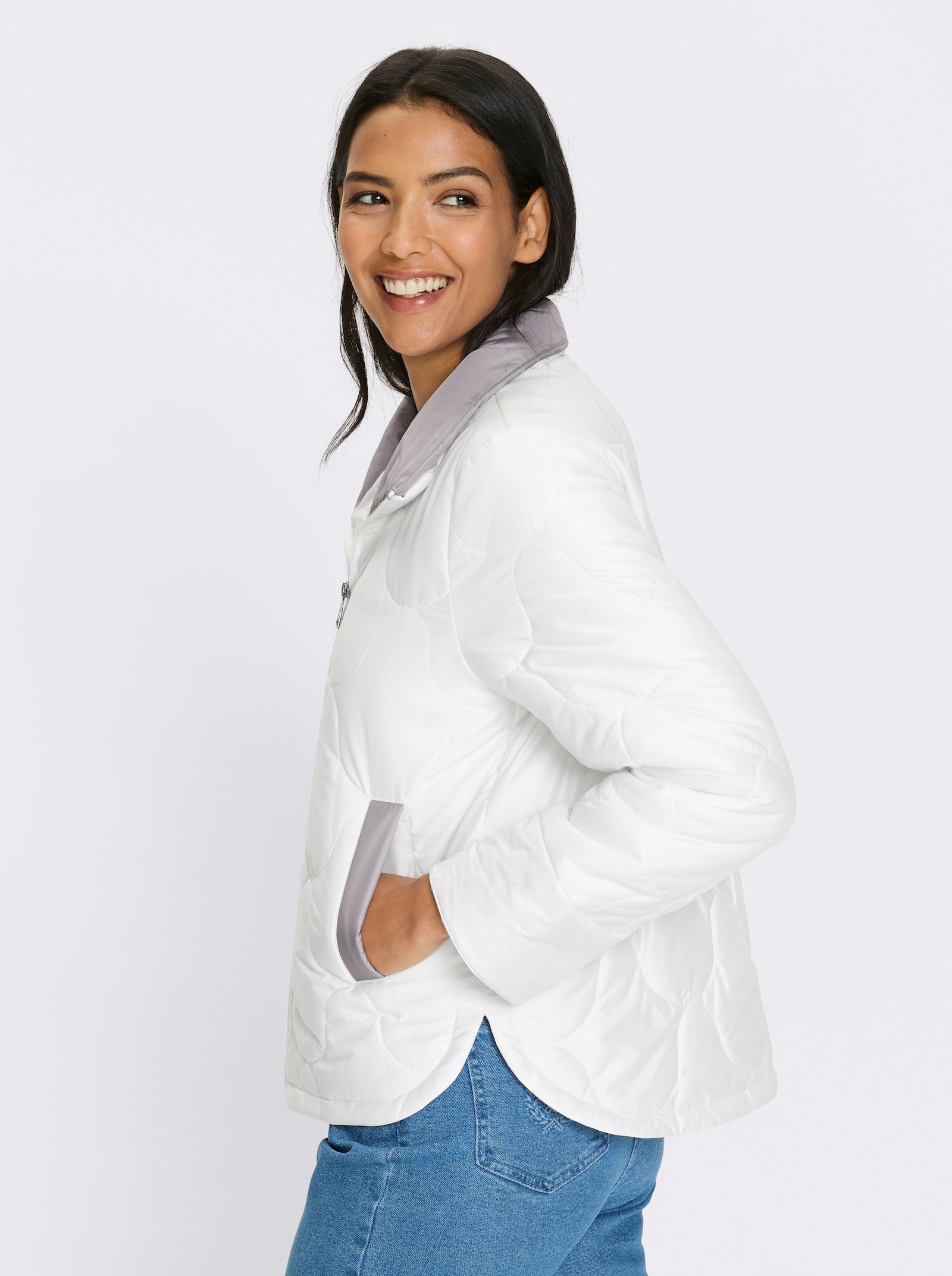 Gewatteerde jas met langere zoom achter - wit/steengrijs