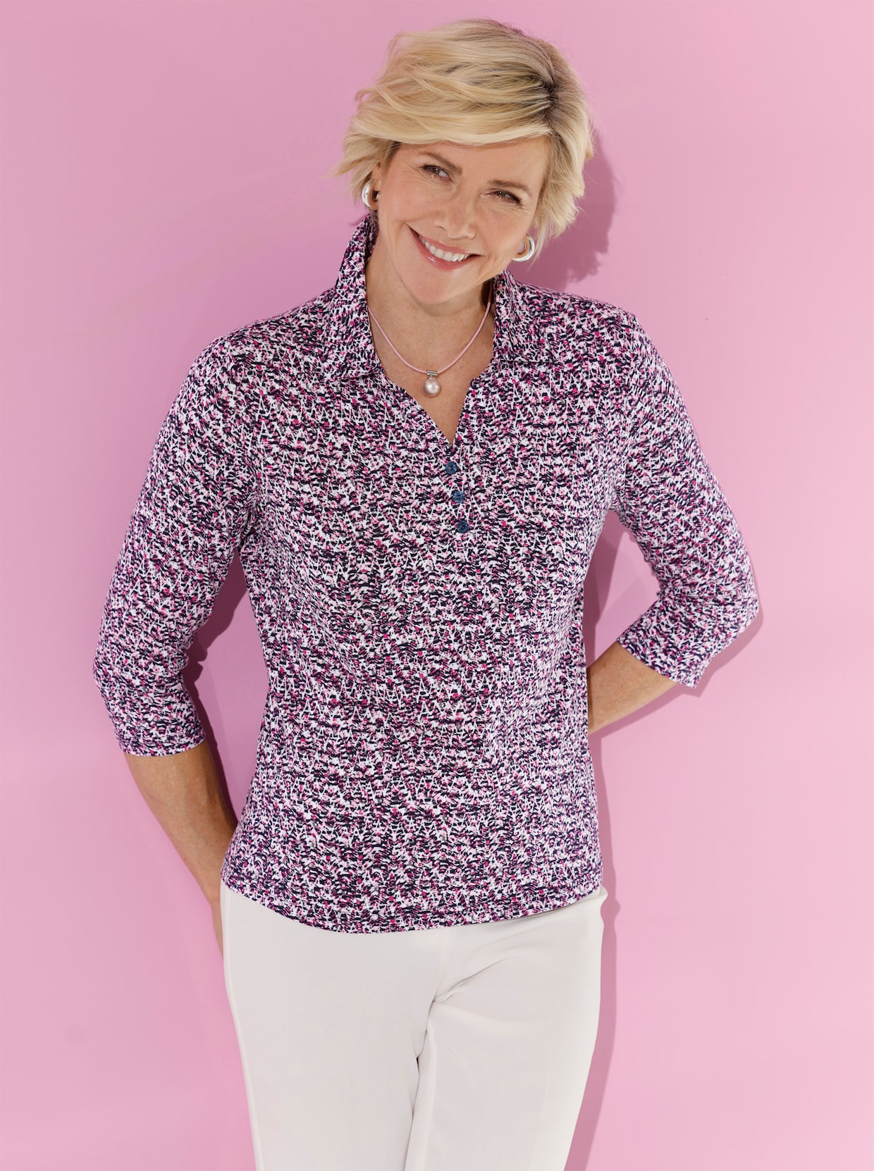Poloshirt - marine-magenta-bedruckt