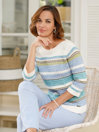 Pullover - ecru-bleu-geringelt