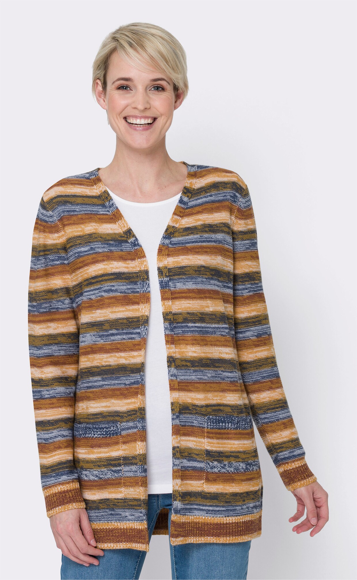 Vest - jeansblauw/oker gedessineerd