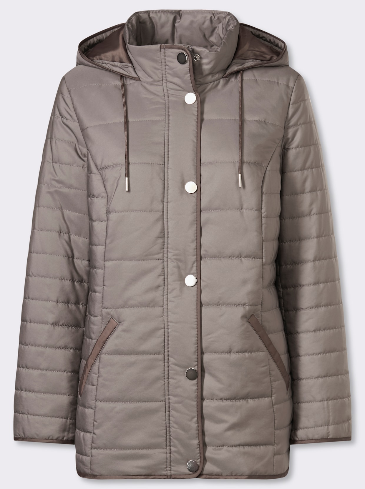 Steppjacke mit Kapuze und Stehkragen - taupe