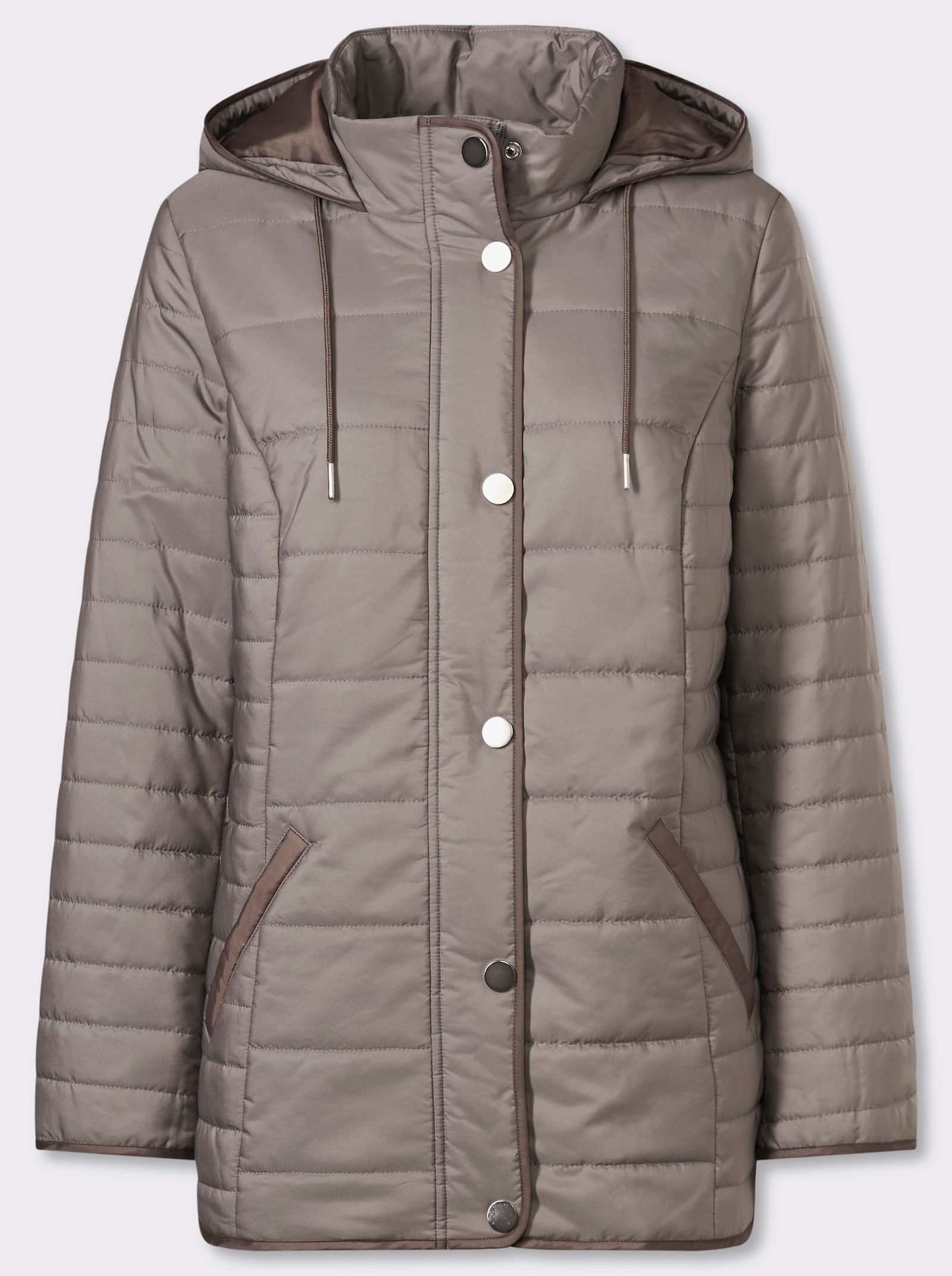 Steppjacke mit Kapuze und Stehkragen - taupe