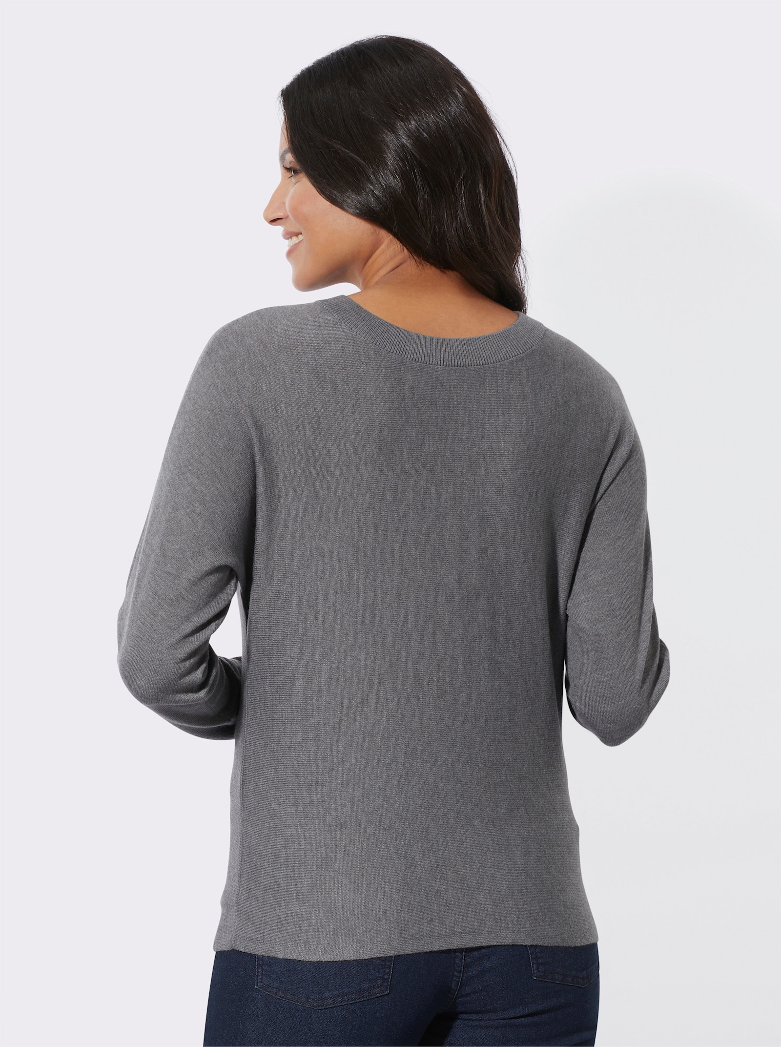 Fledermauspullover mit 5% Kaschmir - grau-meliert