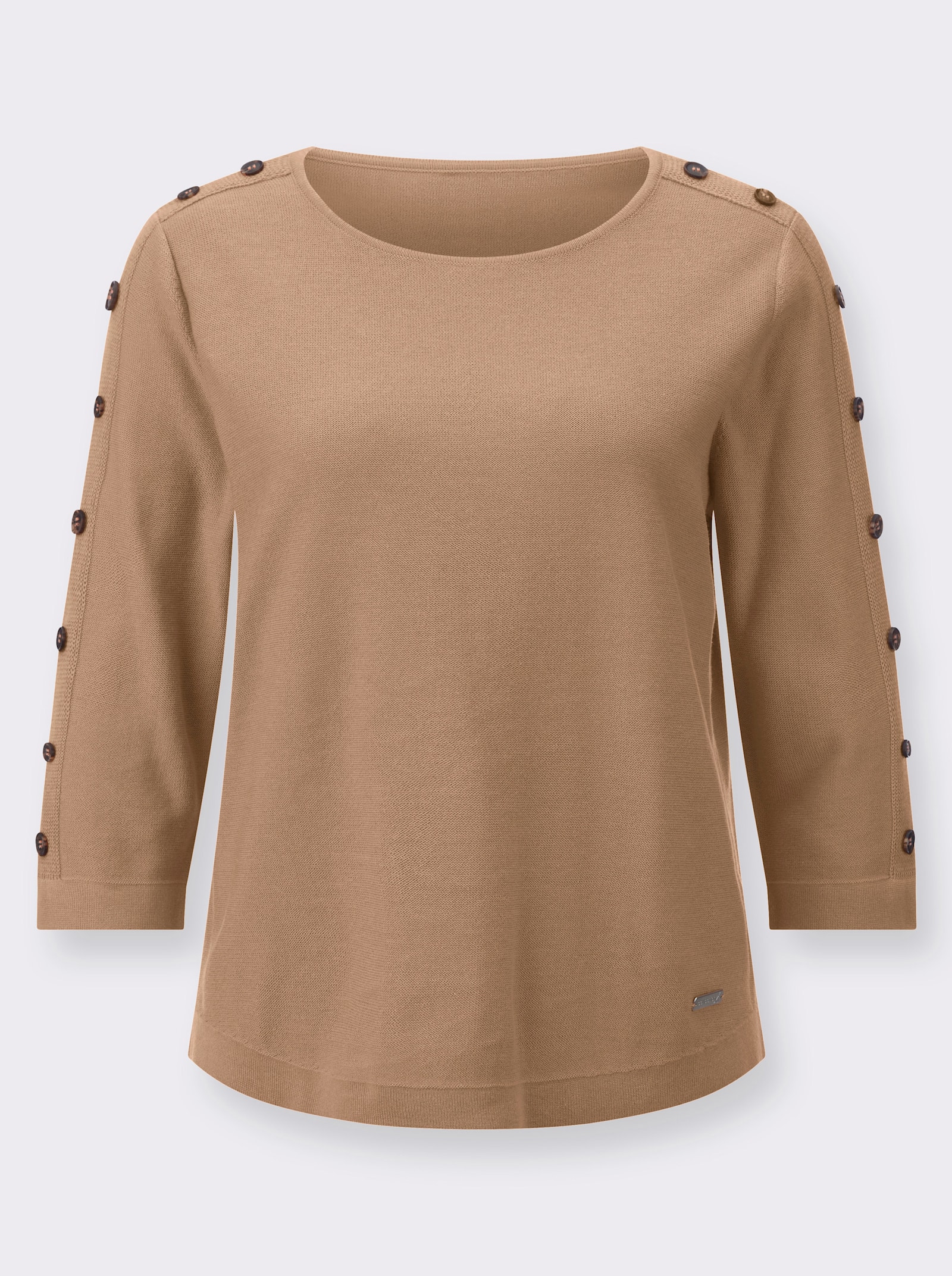 Pullover met 3/4-mouwen en sierknoopdetail - camel