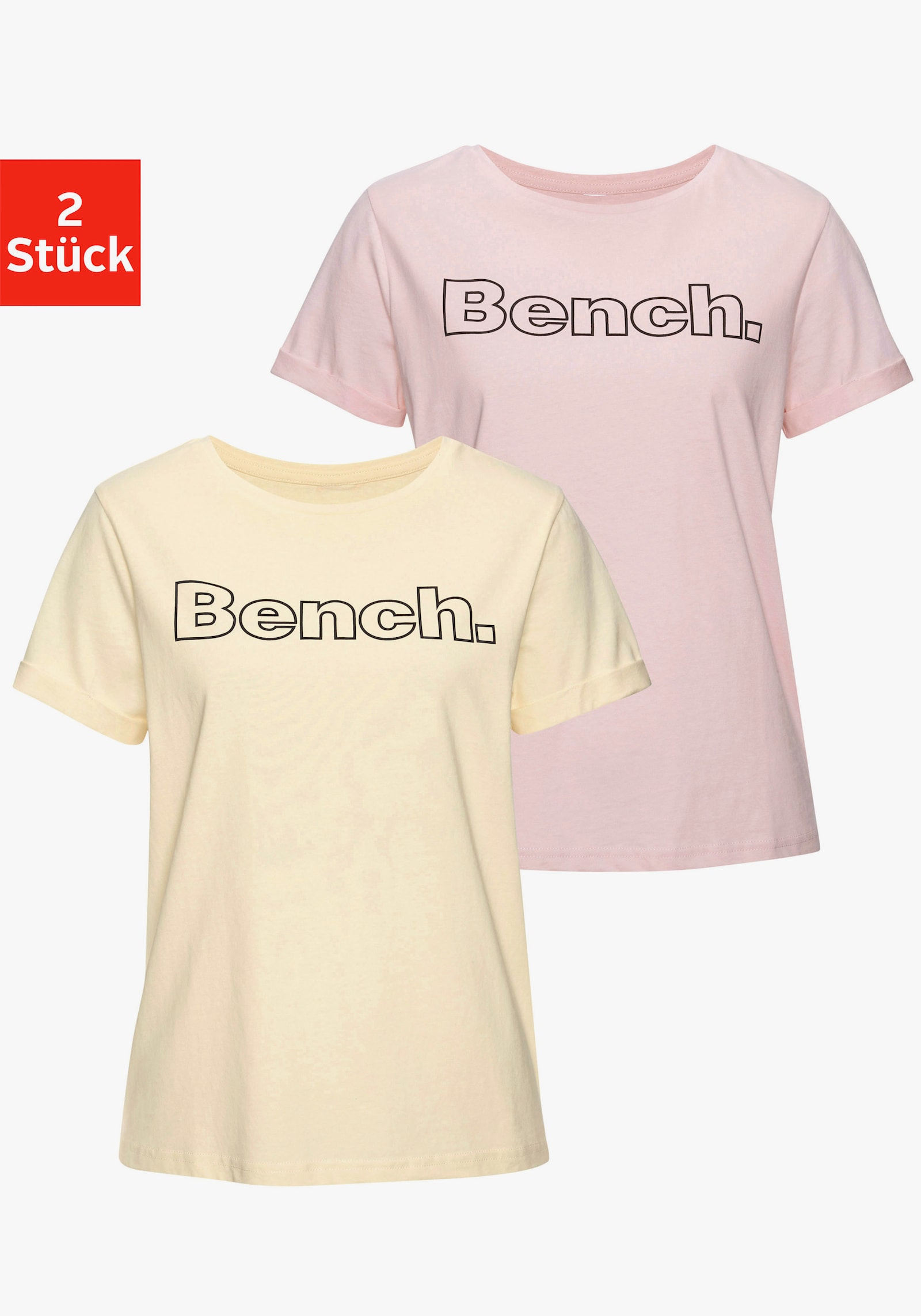 Bench. Loungewear T-Shirt - 1x vanille, 1x rosa