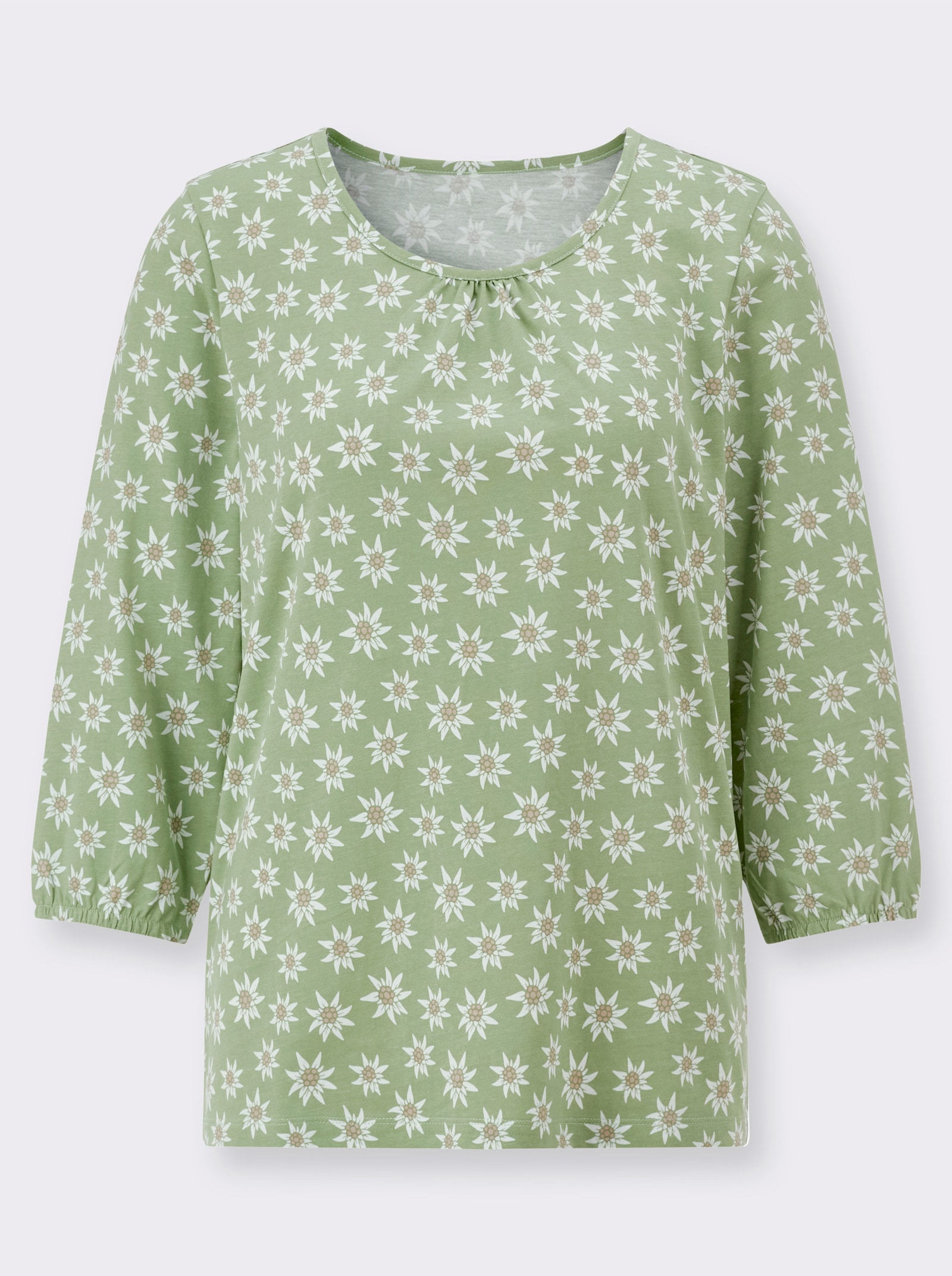 3/4-Arm-Shirt mit floralem Muster - eucalyptus-weiß-bedruckt