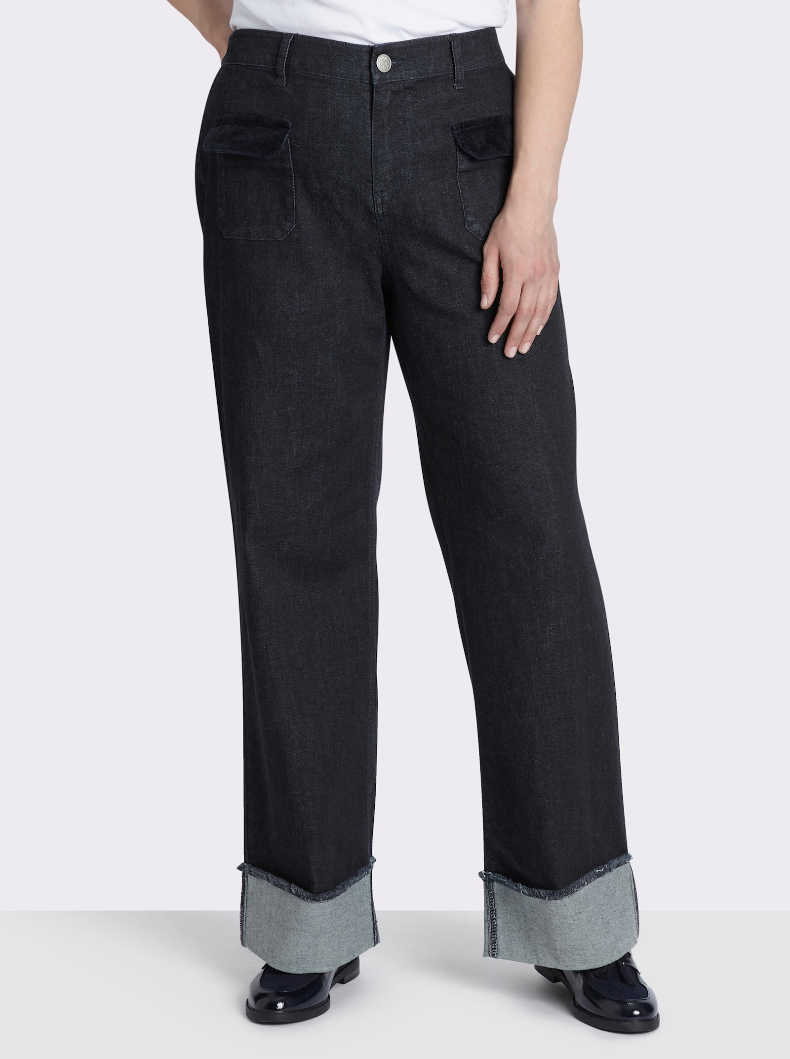 sheego Jeans mit breitem Umschlag am Saum - dark blue