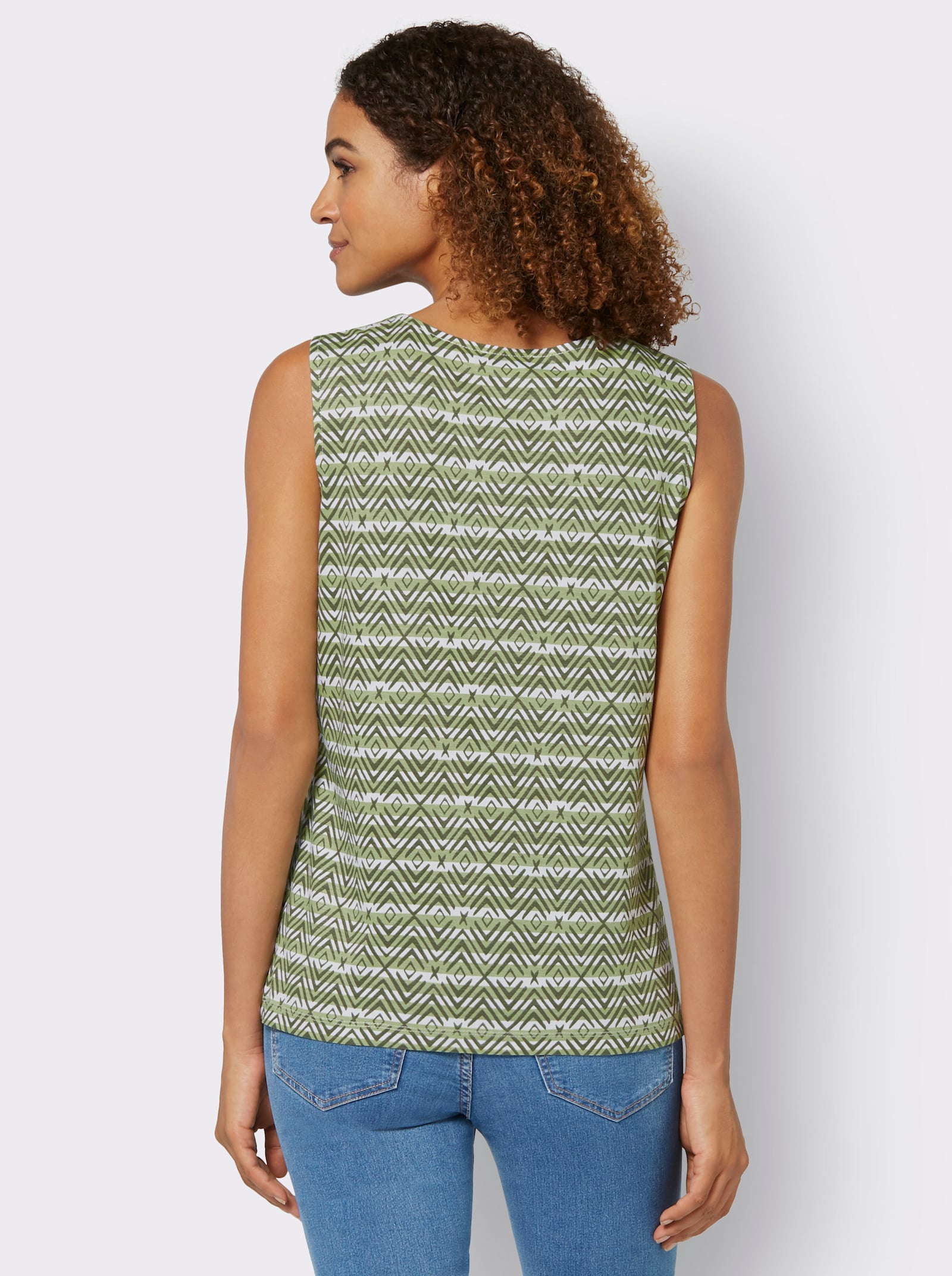 Top s grafickým potiskem - khaki-bílá-proužek