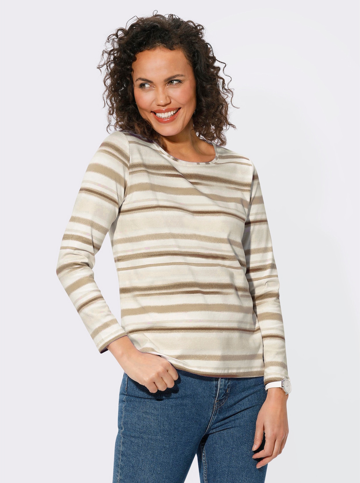 Shirt met lange mouwen - chocolade/ecru gestreept