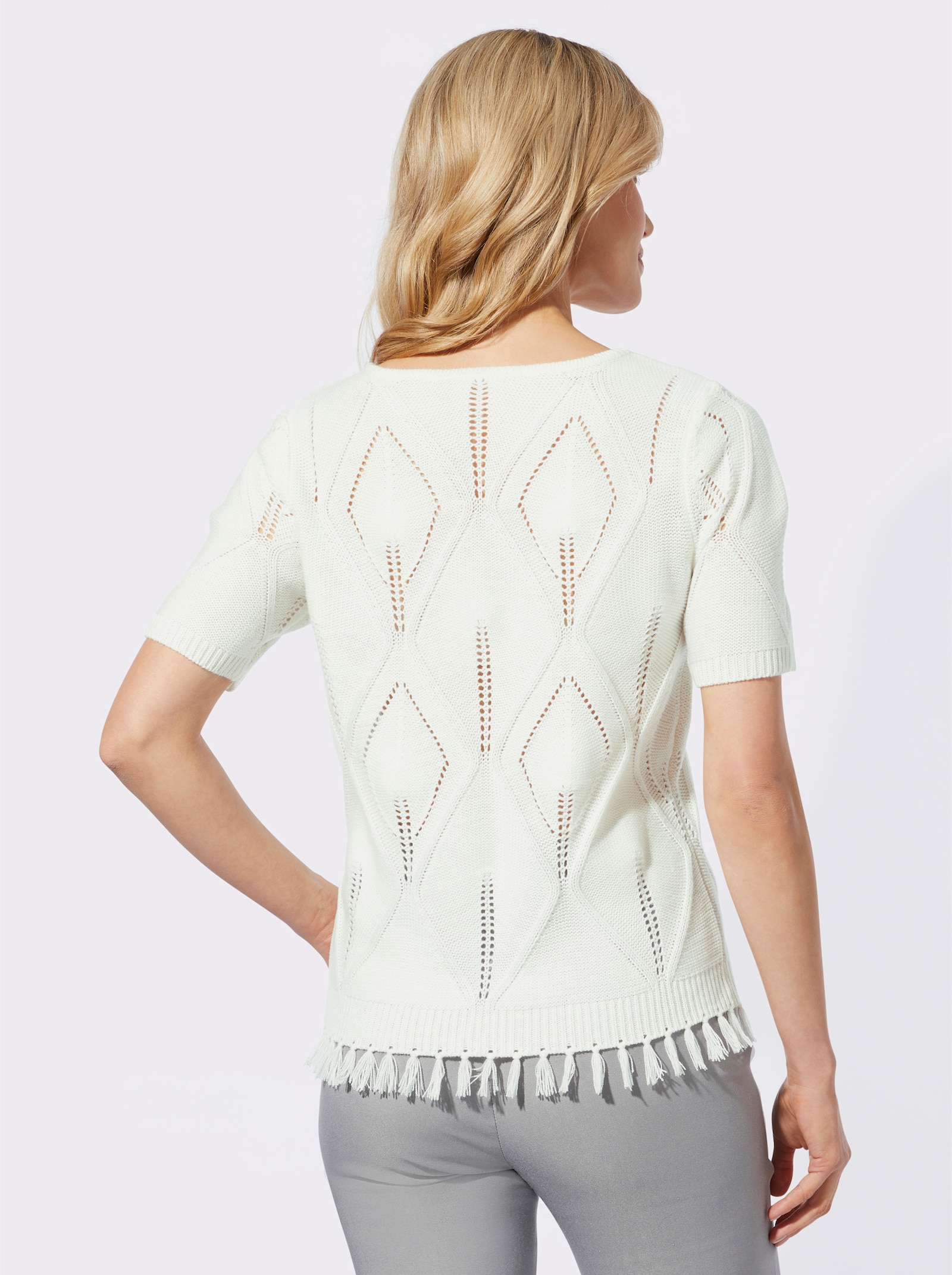 Kurzarmpullover mit Ajourmuster - ecru