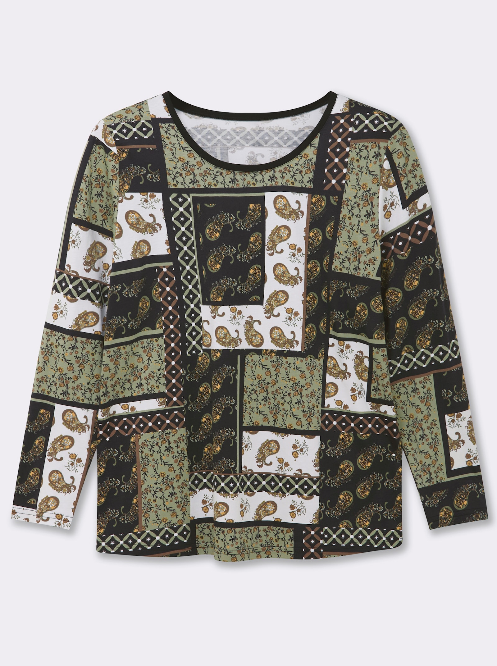 Langarmshirt im Patchwork-Dessin - oliv-bedruckt
