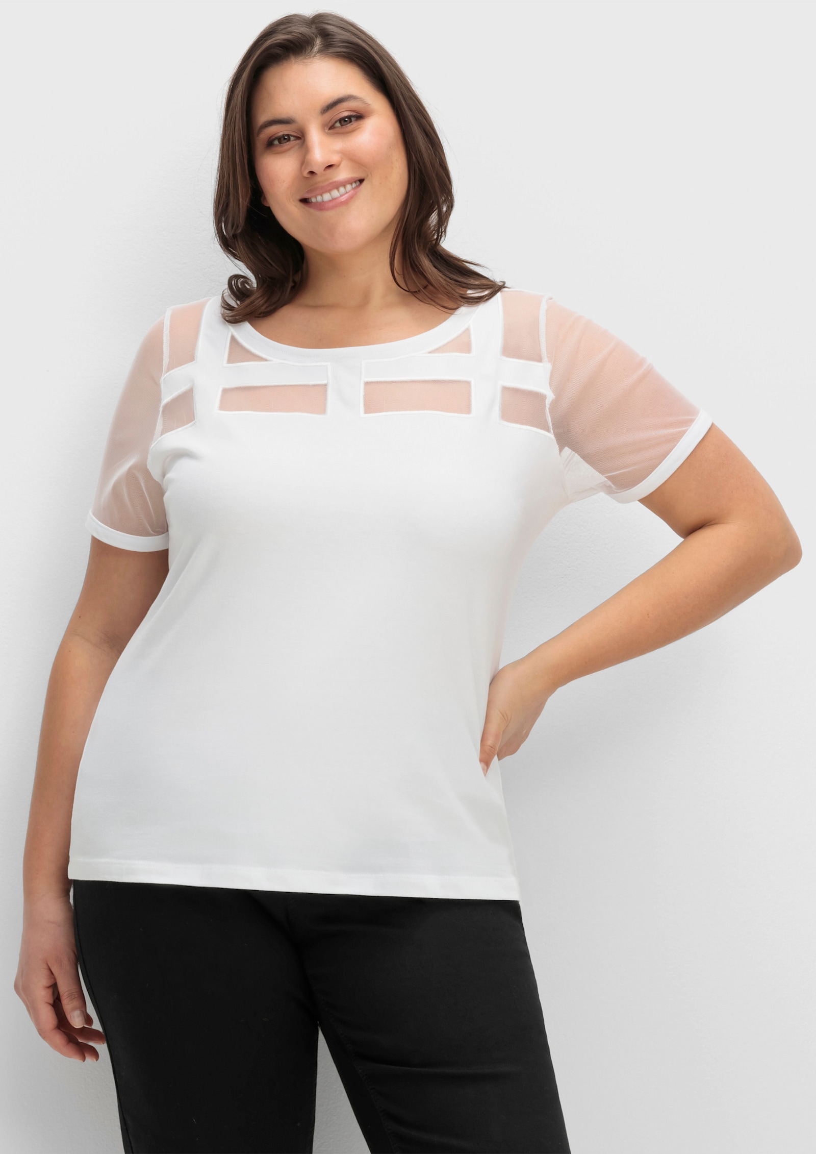 Kurzarmshirt mit Mesh-Einsätzen - weiß