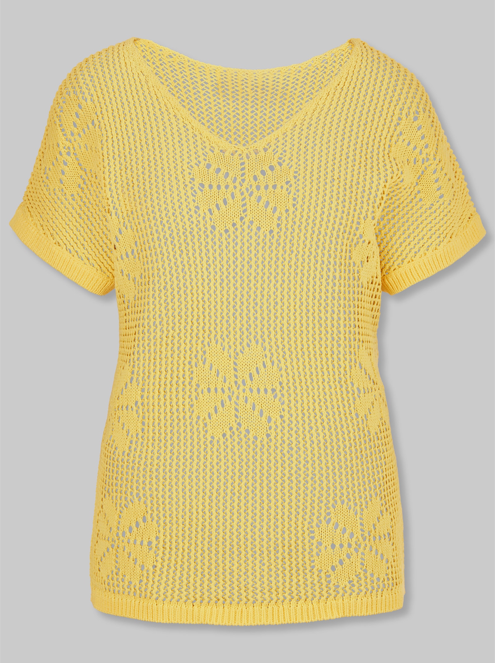 heine Kurzarmpullover mit Ajourmuster - zitrone