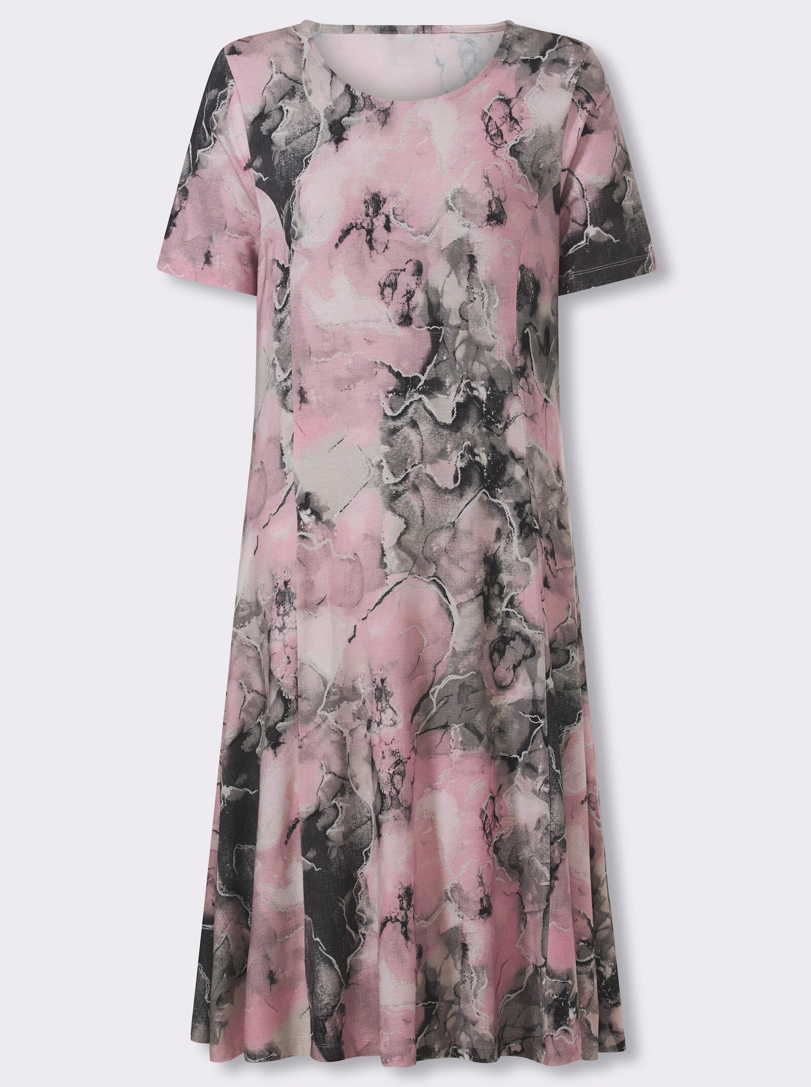 Jerseykleid mit Wiener Nähten - rosé-steingrau-bedruckt