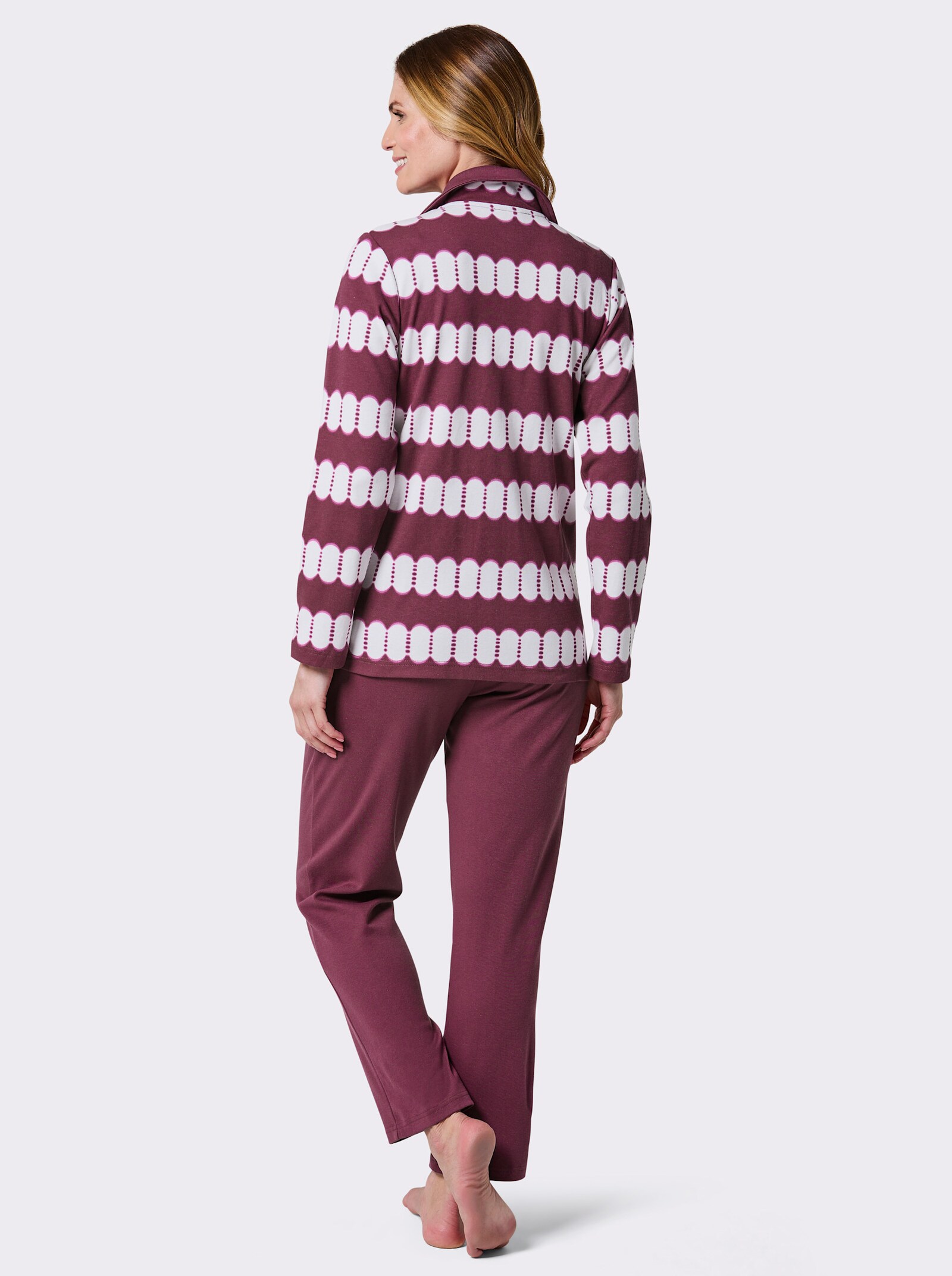 feel good Hausanzug mit 2 Taschen - bordeaux-ecru-bedruckt