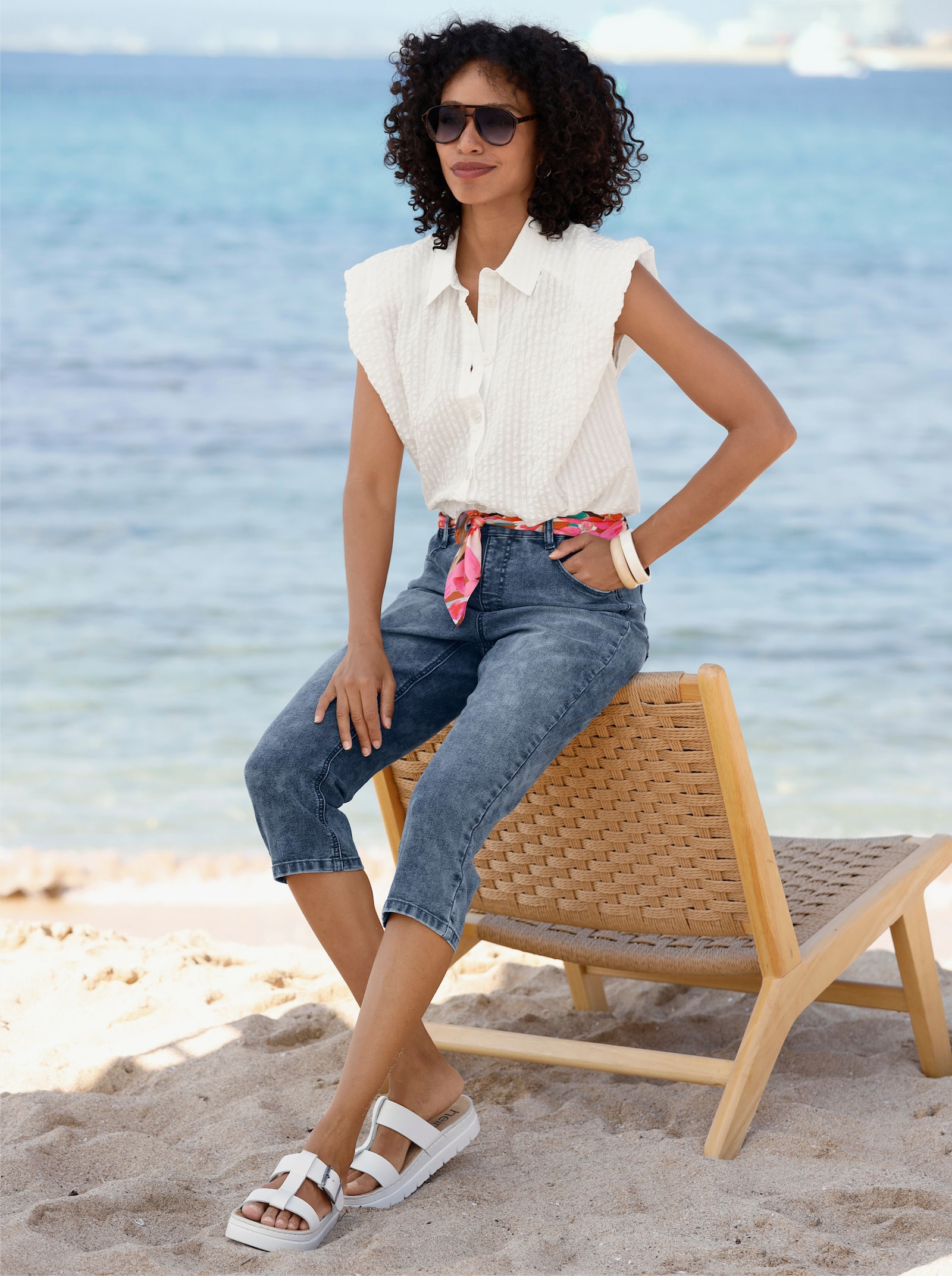 heine Ärmellose Bluse aus Seersucker - ecru