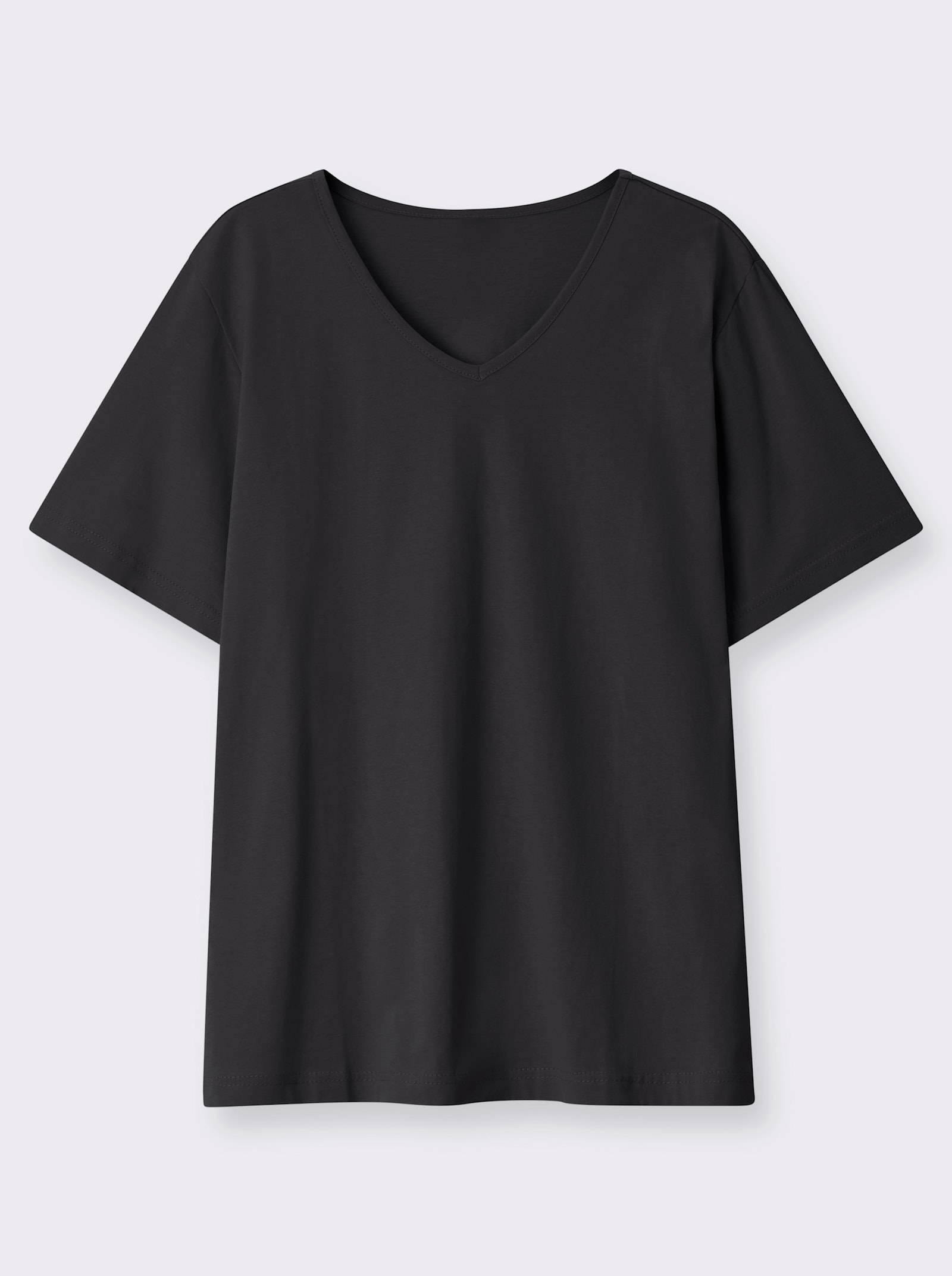 Kurzarmshirt mit V-Ausschnitt - schwarz