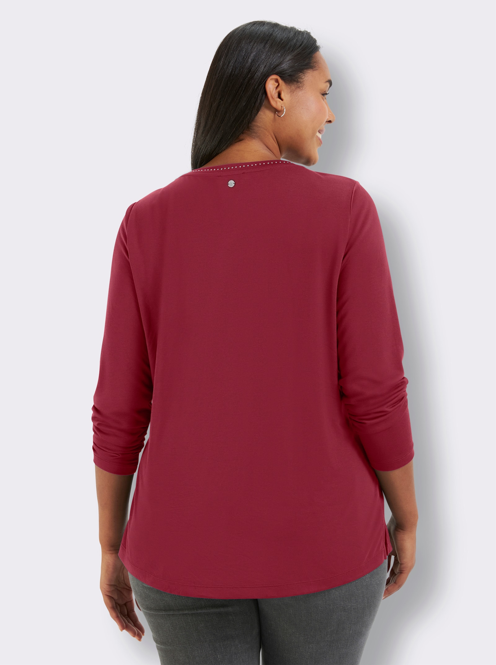 sheego V-Shirt mit Strasssteinen - kirsche