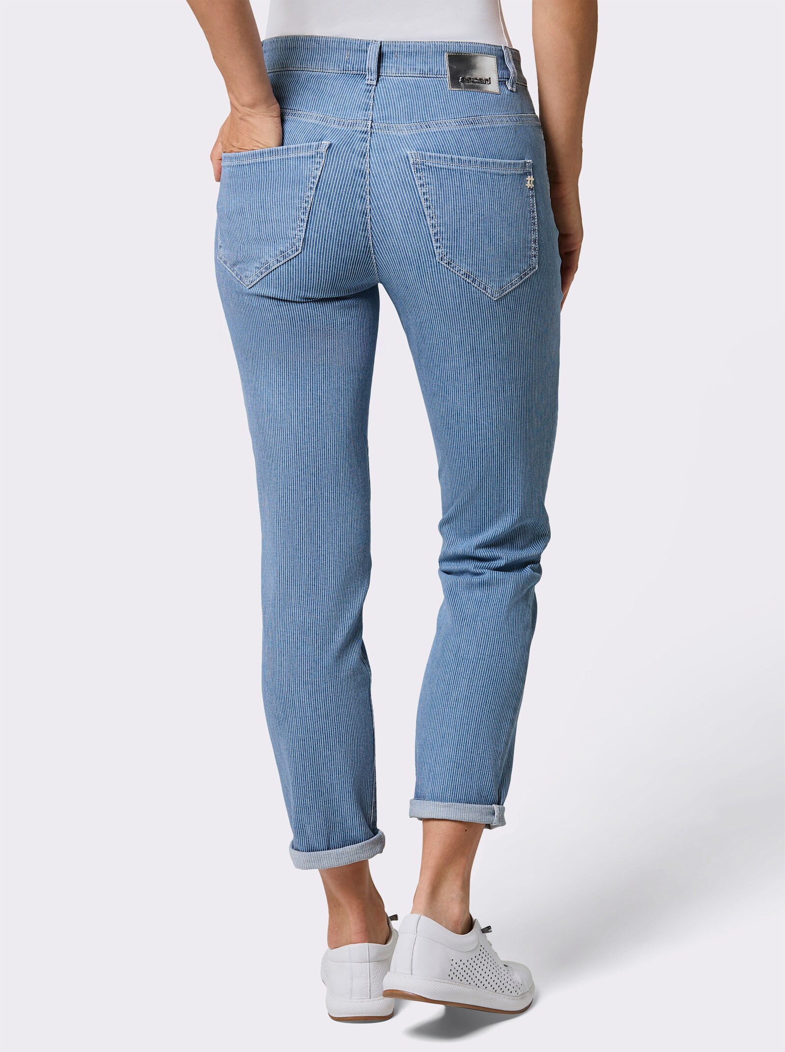 Ascari 7/8-Jeans mit Web-Streifen - blue-bleached-gestreift